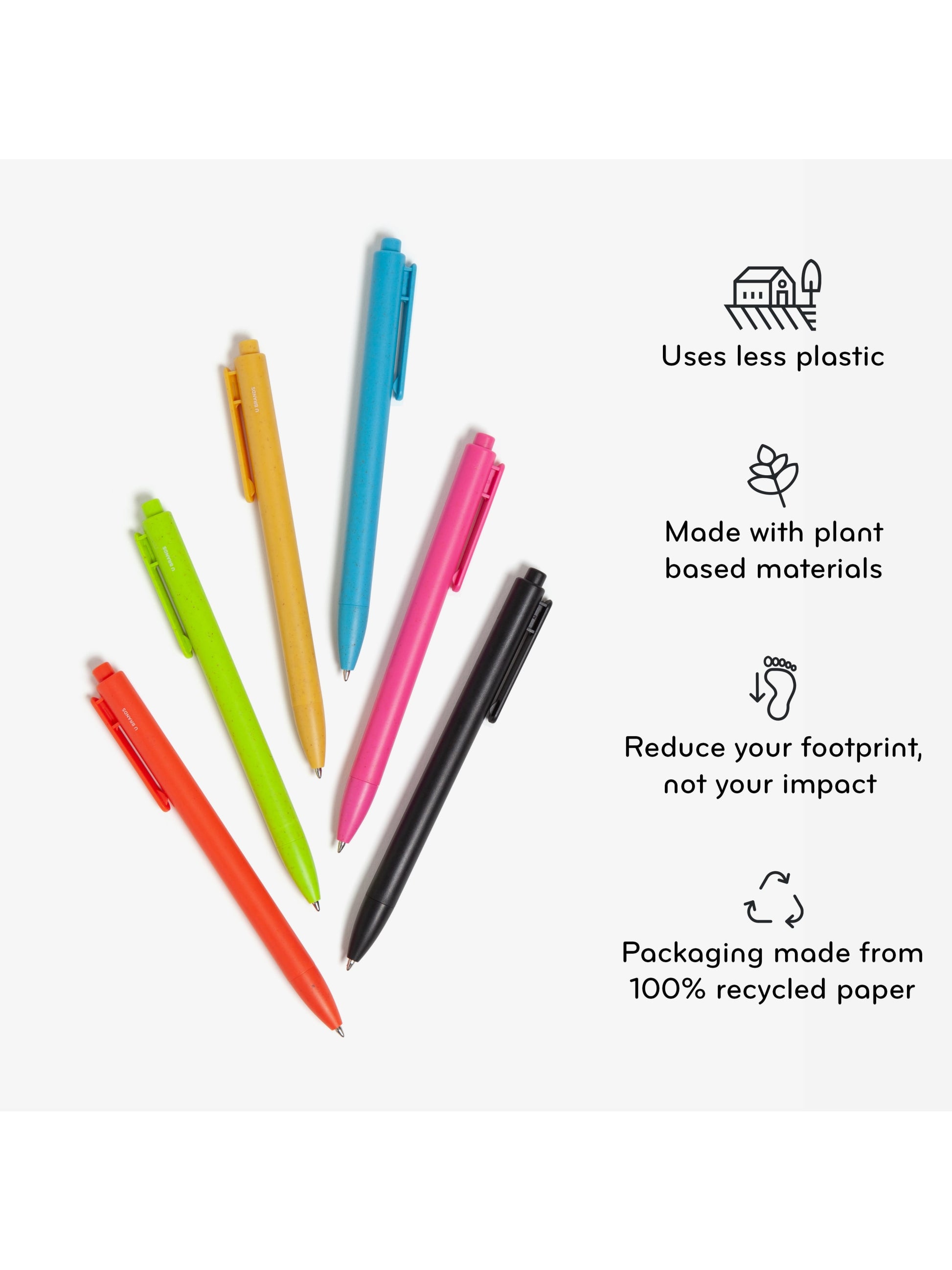 U-Eco Ballpoint Pens - Colored Ink, U-Eco, Assorted Colors, Assorted Colors, Set of 12, 843463149356
