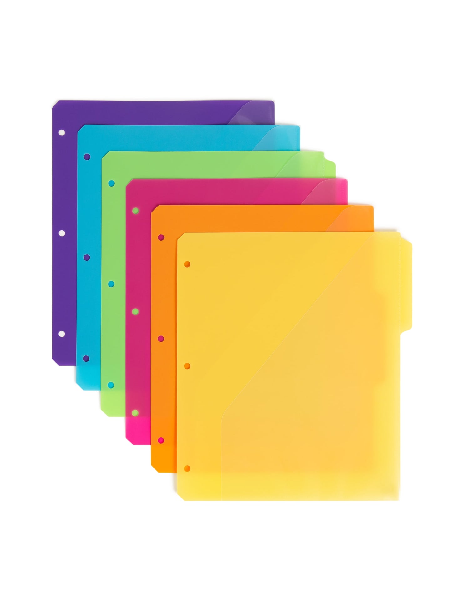 Three-Ring Binder Poly Index Dividers, 6 Dividers Each, 1/3-Cut Tabs, Assorted Colors Color, Letter Size, Set of 1, 086486894203