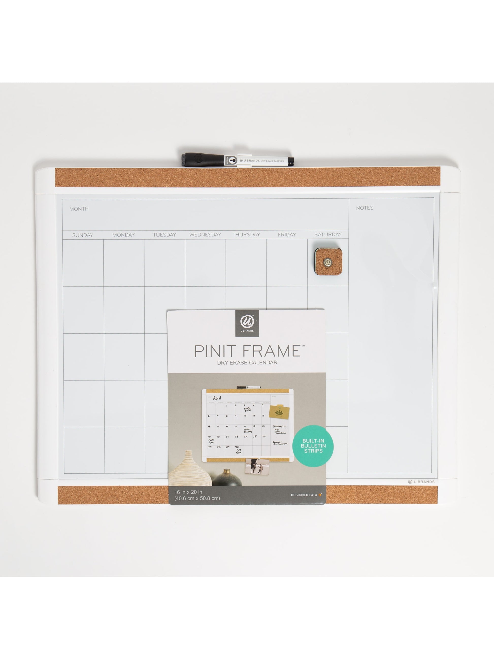 Mod PinIt Frame Dry Erase Calendar Board, Pinit Frame, White, White, 2" x 1", 2' or smaller, White, 2" X 1" Size, Set of 1, 812296024376