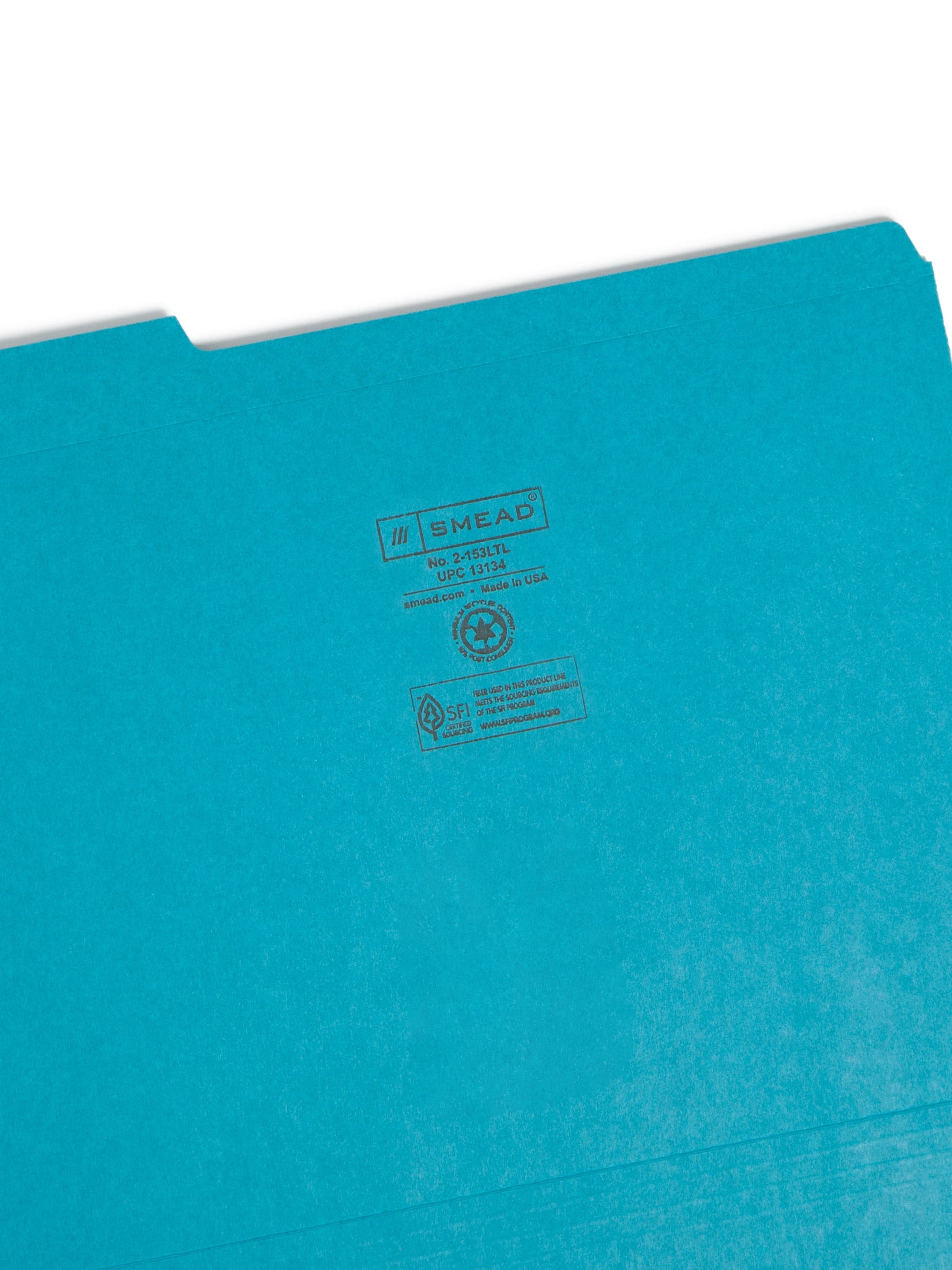 Reinforced Tab File Folders, 1/3-Cut Tab, Teal Color, Letter Size, Set of 100, 086486131346