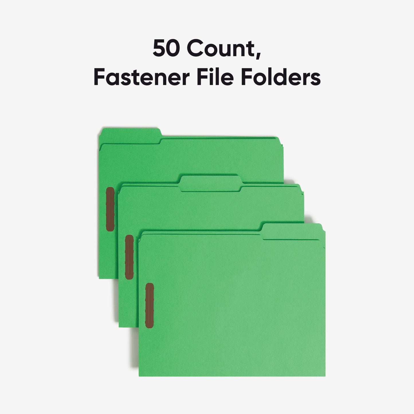 Reinforced Tab Fastener File Folders, 1/3-Cut Tab, 2 Fasteners, Green Color, Letter Size, Set of 50, 086486121408