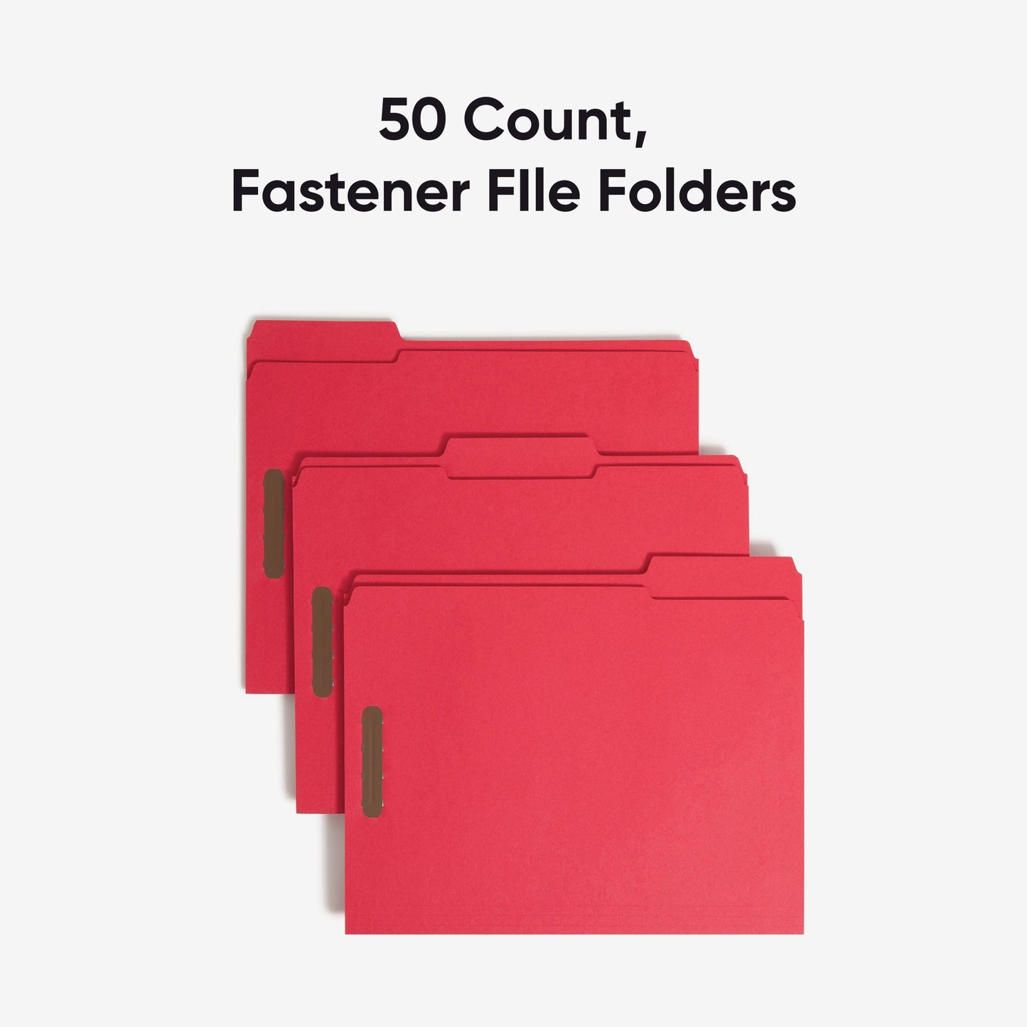 Reinforced Tab Fastener File Folders, 1/3-Cut Tab, 2 Fasteners, Red Color, Letter Size, Set of 50, 086486127400