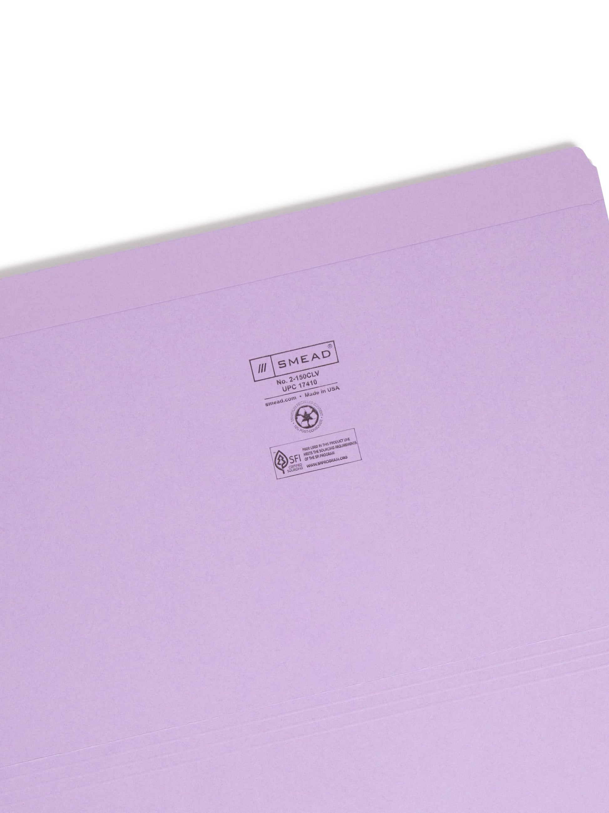 Reinforced Tab File Folders, Straight-Cut Tab, Lavender Color, Legal Size, Set of 100, 086486174107