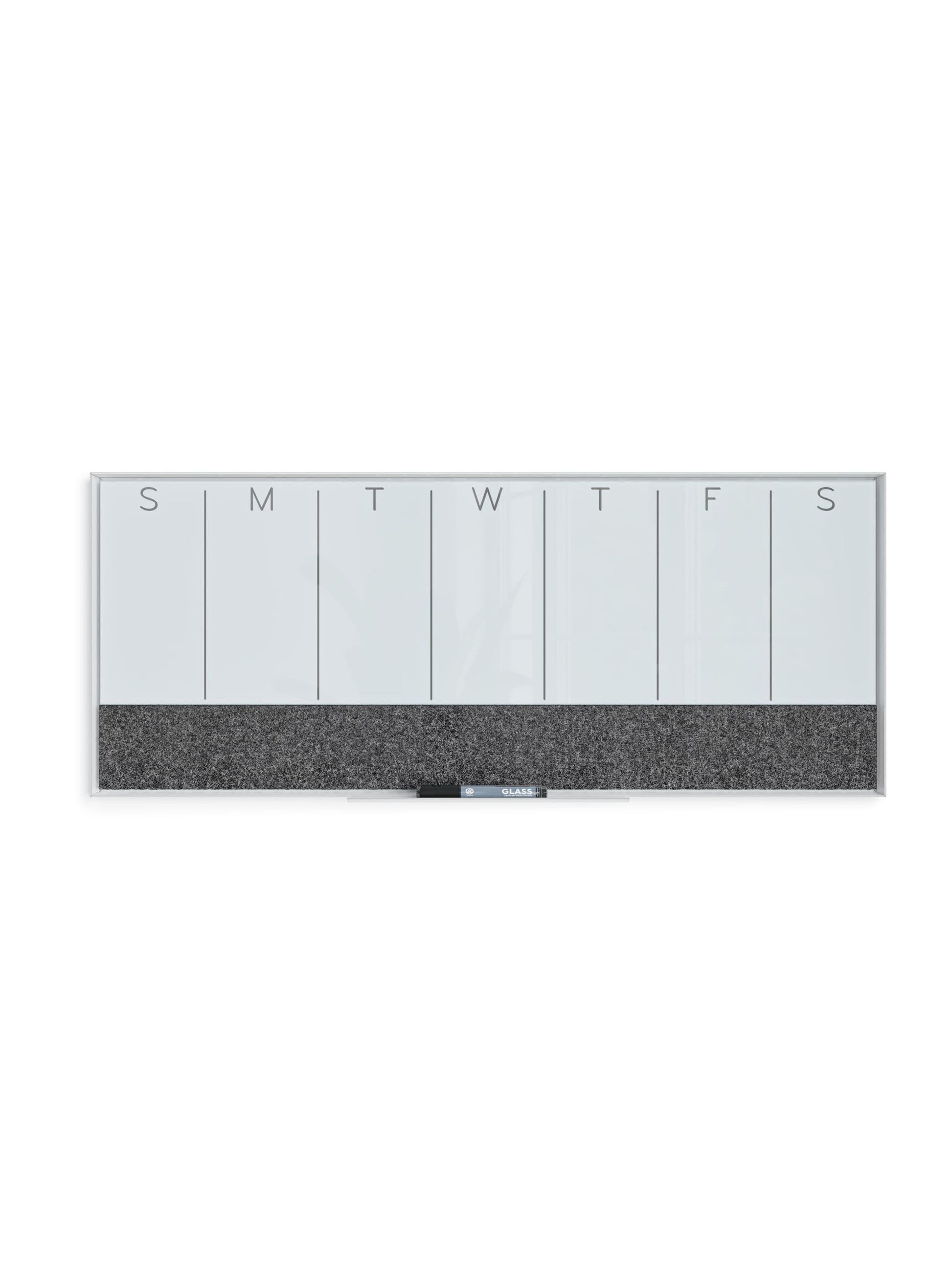 Aluminum Frame Magnetic Glass Dry Erase Weekly, White, Assorted Colors, 14.25" x 35, 3 x 1, Assorted Colors, 14.25" X 35 Size, Set of 1, 843463131993