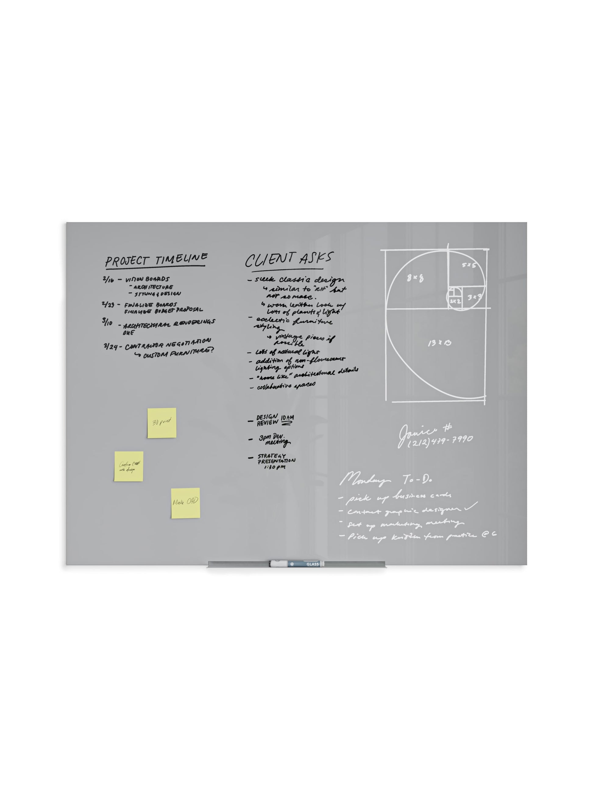 Floating Glass Non-Magnetic Dry Erase Board, Gray, 47" x 35", 3 x 4, Gray, 47" X 35" Size, Set of 1, 817894029082