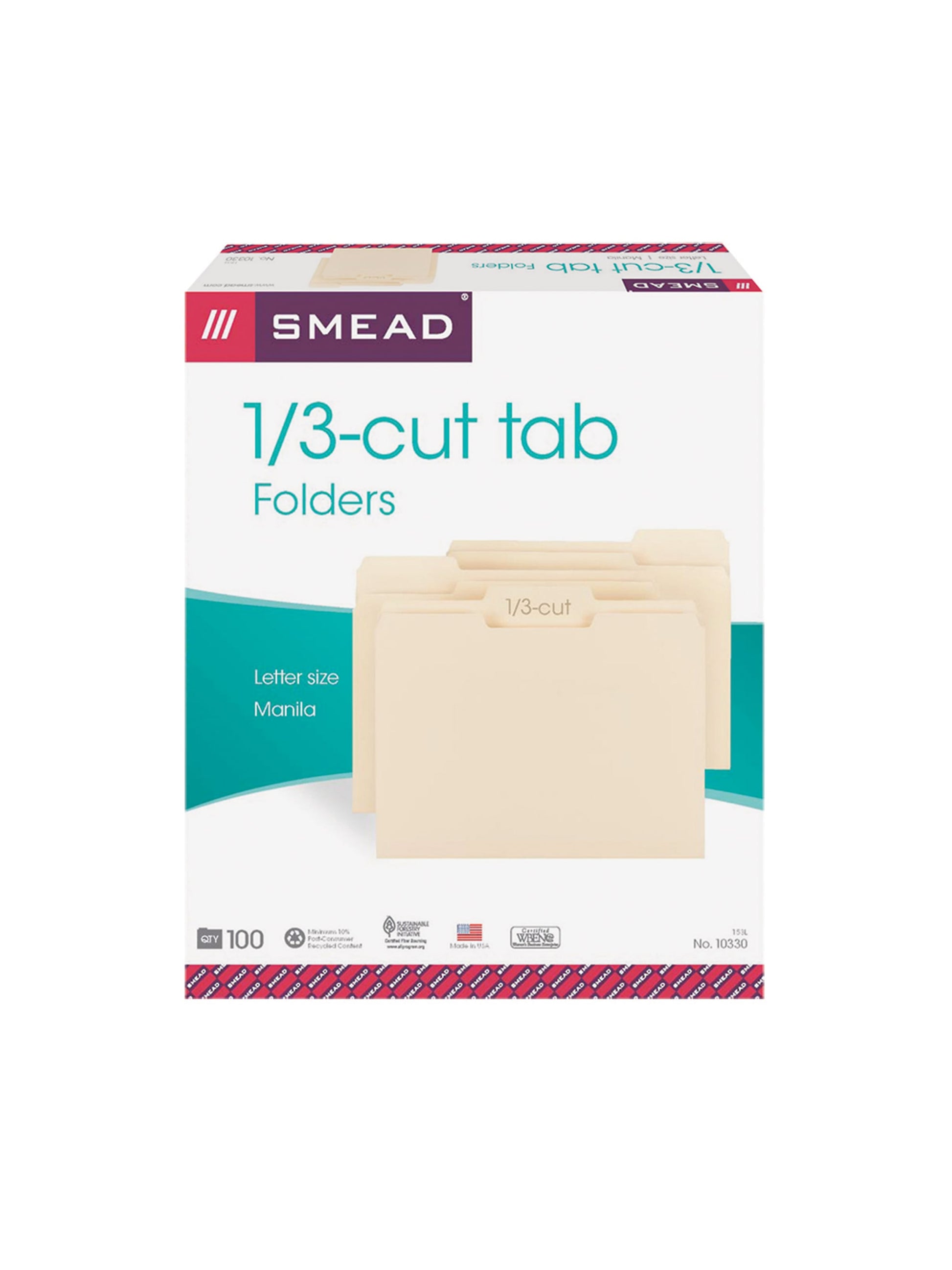 Standard File Folders, 1/3-Cut Assorted Tab, Manila Color, Letter Size, Set of 100, 086486103305