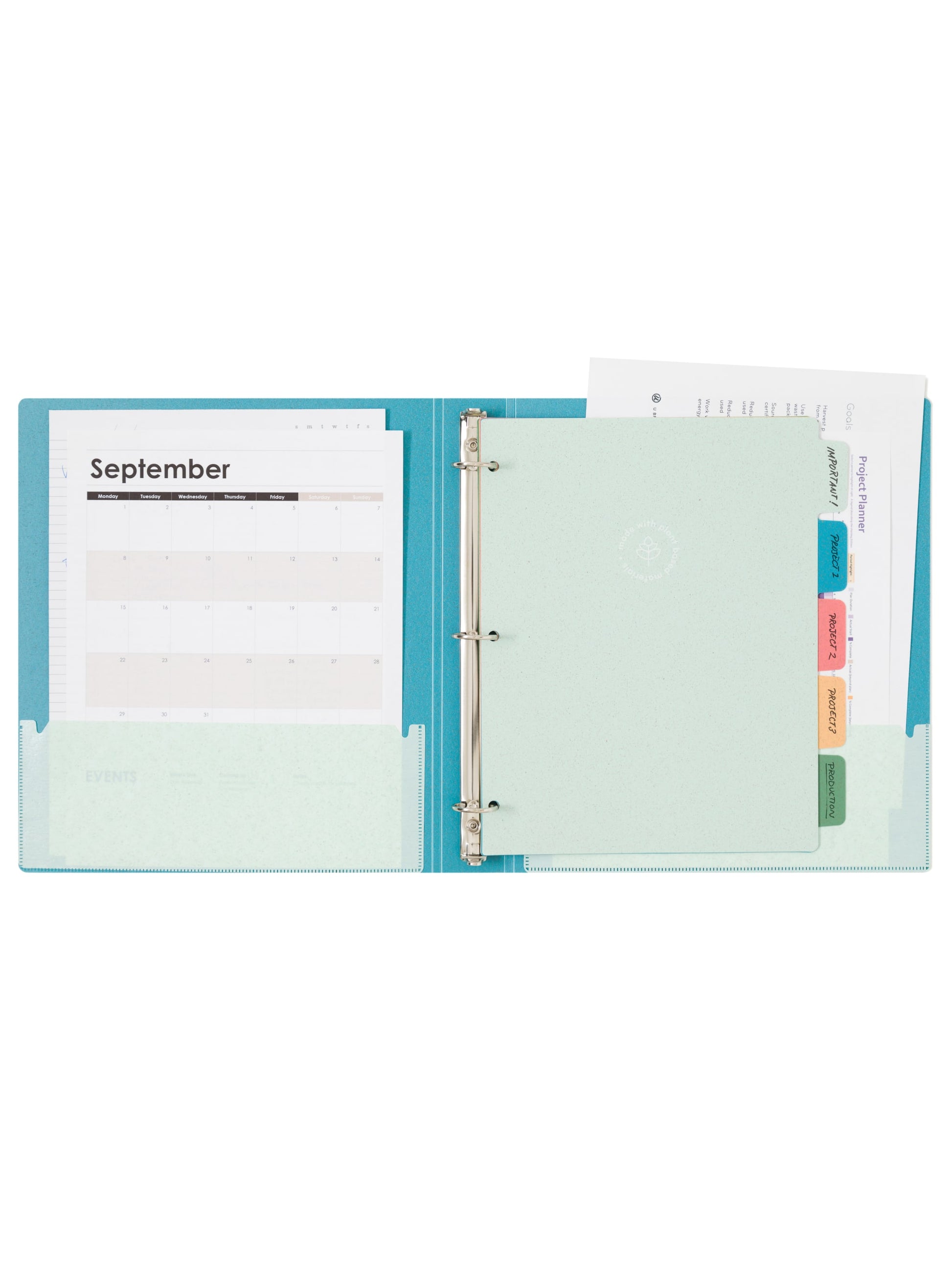 U-Eco Poly Binder with 5 Tab Dividers, U-Eco, 1/5 Cut, 2 Pockets, 5 Dividers, Blue, Blue, Set of 6, 843463165981