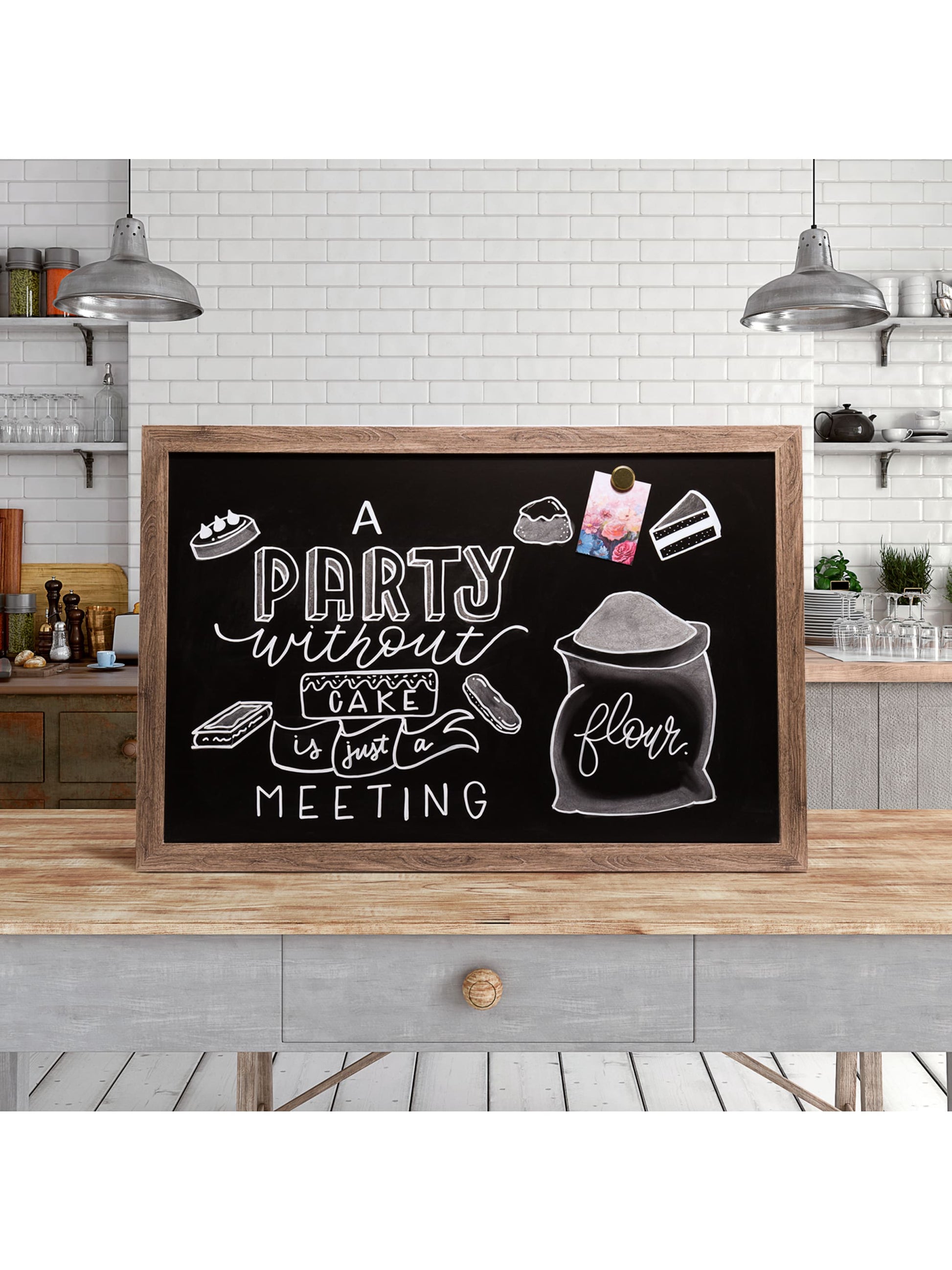 Rustic Frame Magnetic Chalkboard, Brown, Black, 35" x 23", 3 x 2, Black, 35" X 23" Size, Set of 1, 843463145495