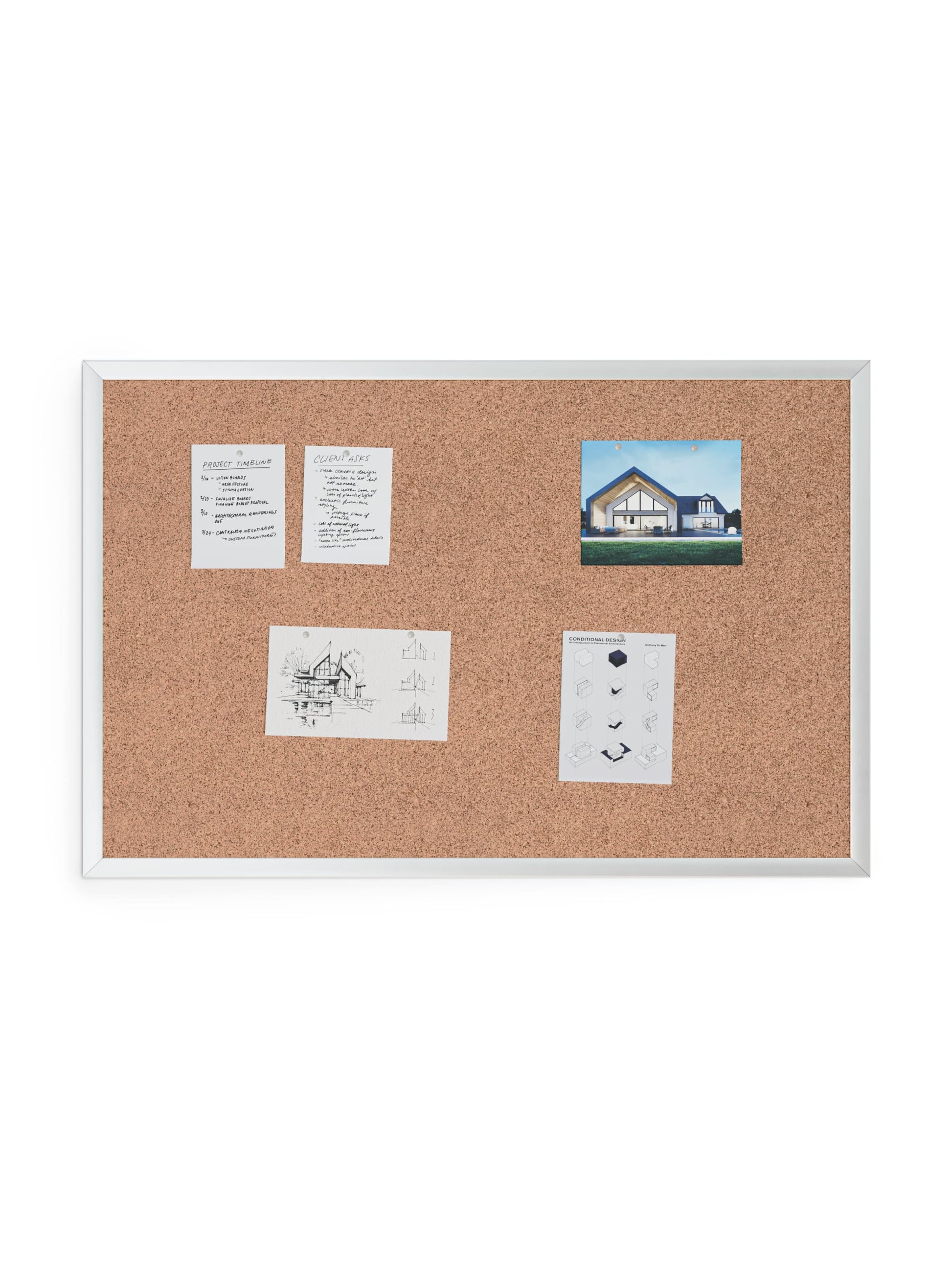 Aluminum Frame Cork Bulletin Board , 23 x 35, SilverMetal Frame Cork Board, Silver, Brown, 35" x 23", 3 x 2, Brown, 35" X 23" Size, Set of 1, 812296020217