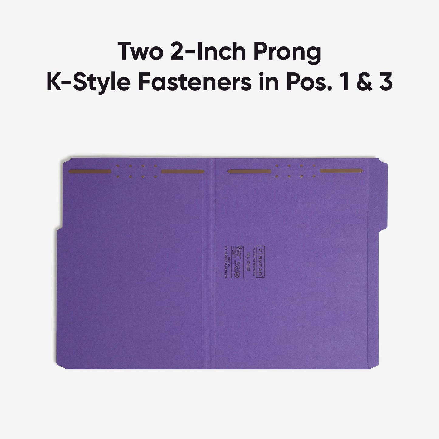 Reinforced Tab Fastener File Folders, 1/3-Cut Tab, 2 Fasteners, Purple Color, Letter Size, Set of 50, 086486130400