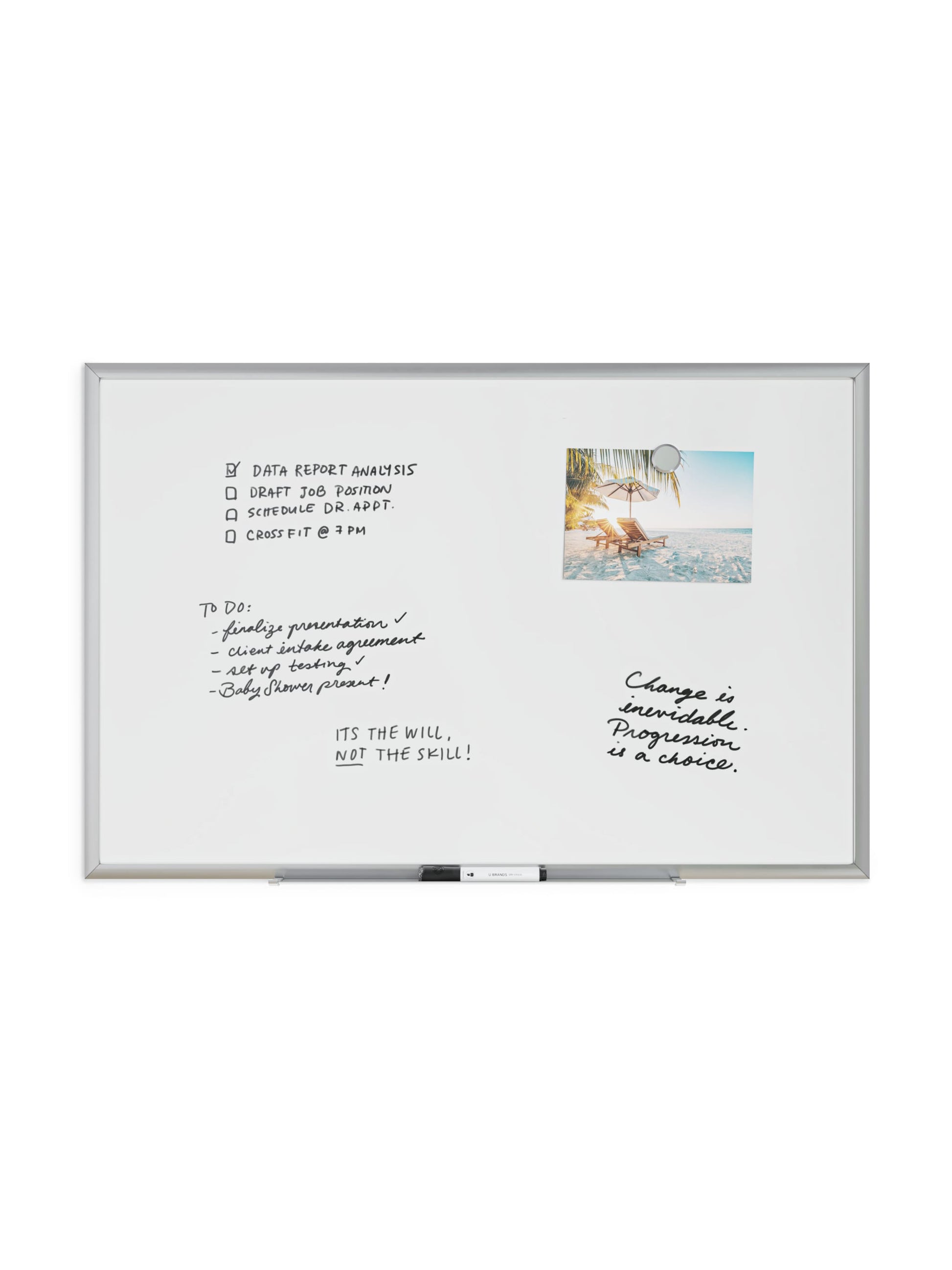 Metal Frame Dry Erase Board, Silver, White, 35" x 23", 3 x 2, White, 35" X 23" Size, Set of 1, 812296020712