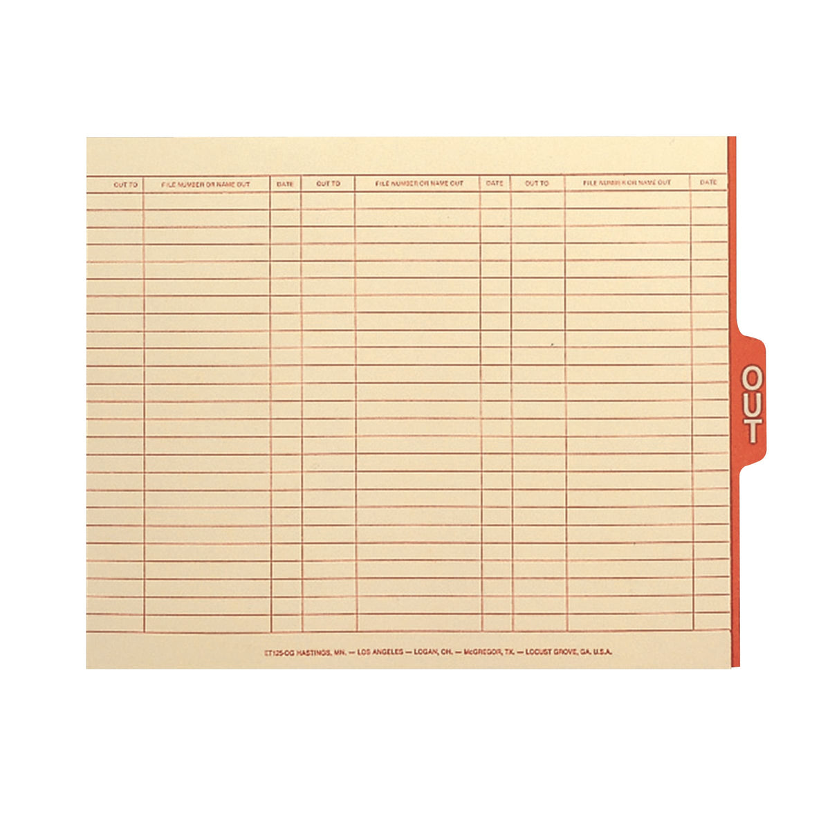 Out Guide File End Tab Out-Guides with Printed Form, 1/5-Cut Tab