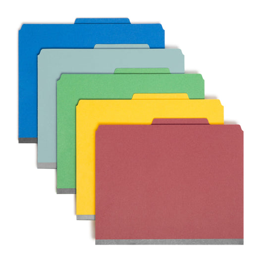 SafeSHIELD® Pressboard Classification File Folders, 2 Dividers, 2 inch Expansion, 2/5-Cut Tab, Assorted Colors Color, Letter Size, Set of 10, 30086486140257