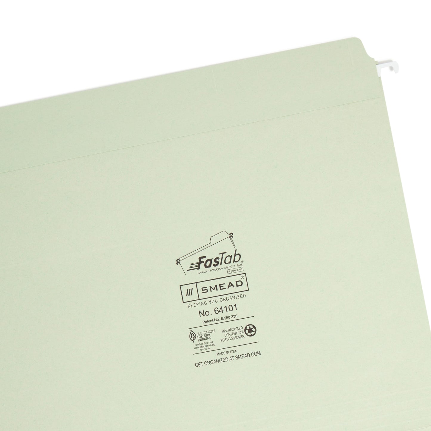 FasTab® Hanging File Folders, Straight-Cut Tab, Moss Green Color, Letter Size, Set of 20, 086486641012