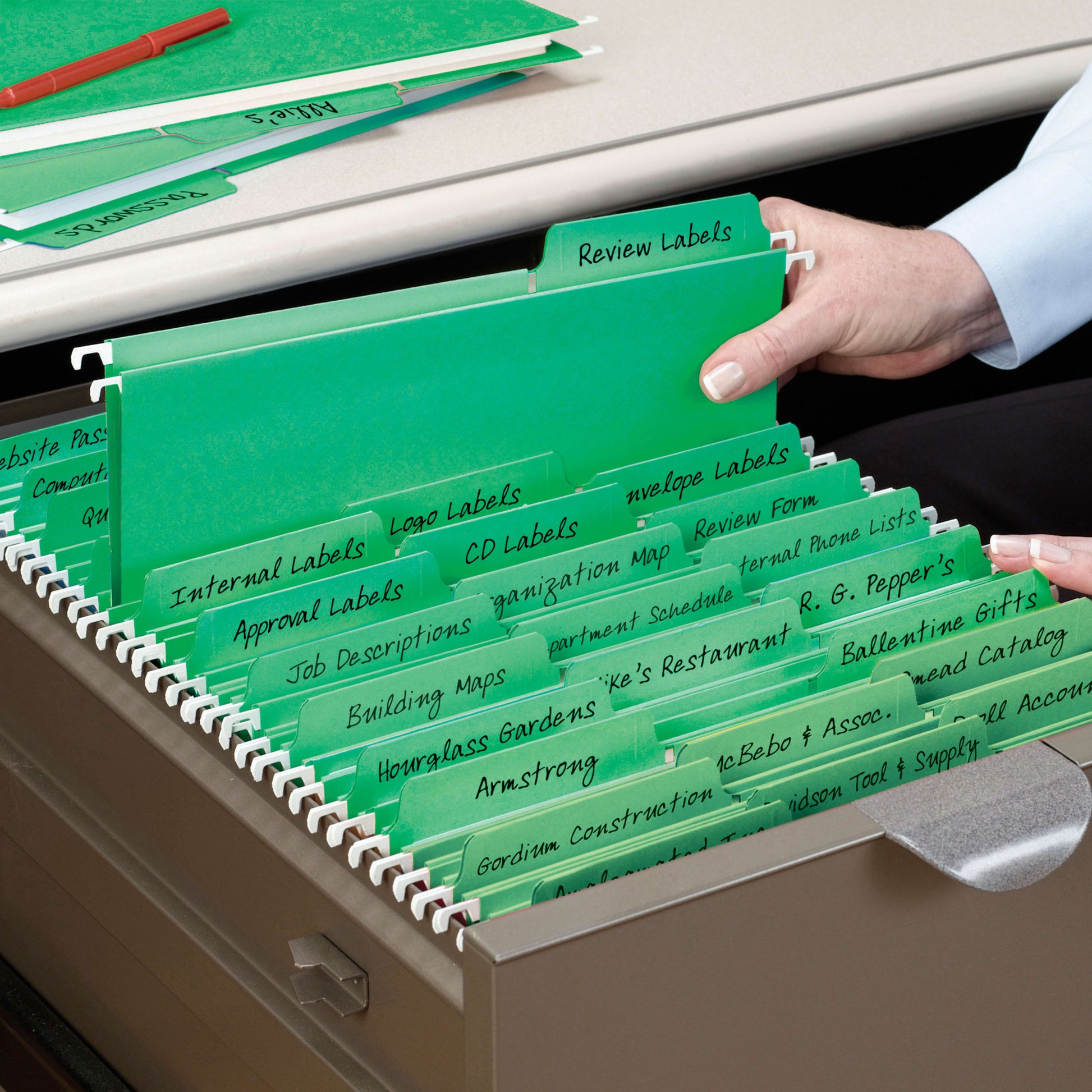 FasTab® Hanging File Folders, 1/3-Cut Tab, Green Color, Letter Size, Set of 20, 086486640985