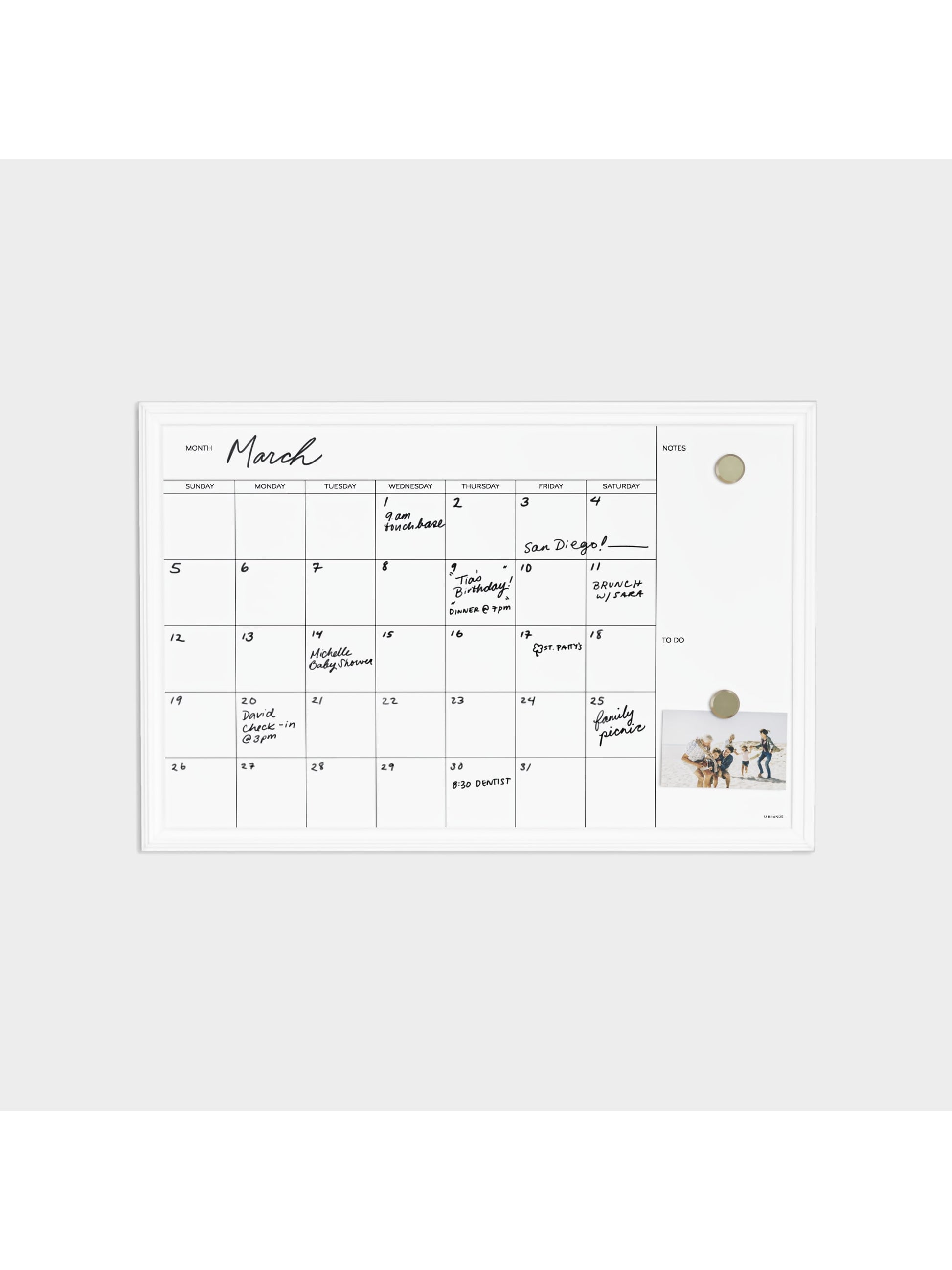 Decor Frame Dry Erase Calendar Board, White, White, 30" x 20", 3 x 2, White, 30" X 20" Size, Set of 1, 817894020751
