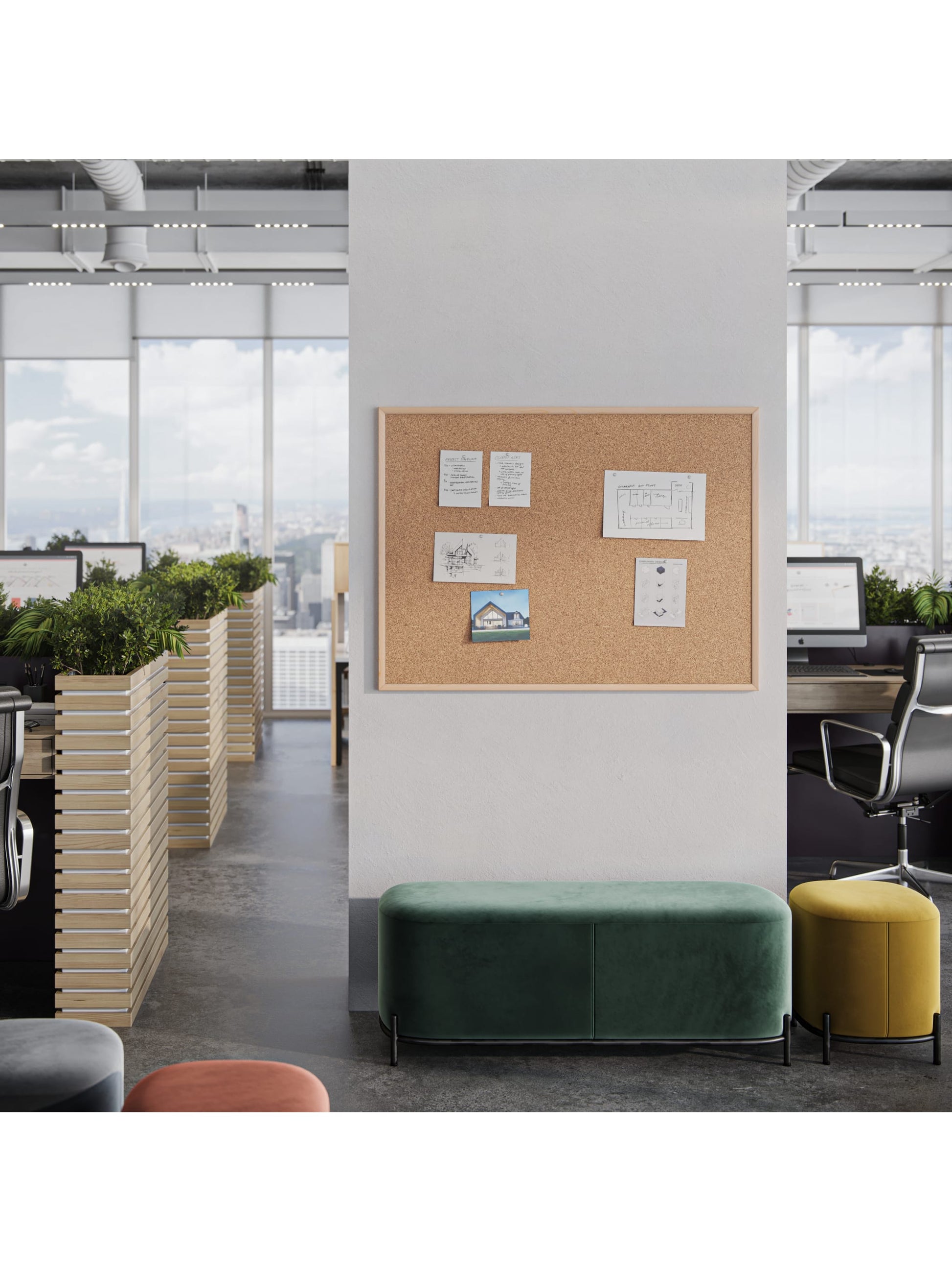 MDF Frame Cork Board, Birch, Natural, 47" x 35", 4 x 3, Natural, 47" X 35" Size, Set of 1, 812296020033