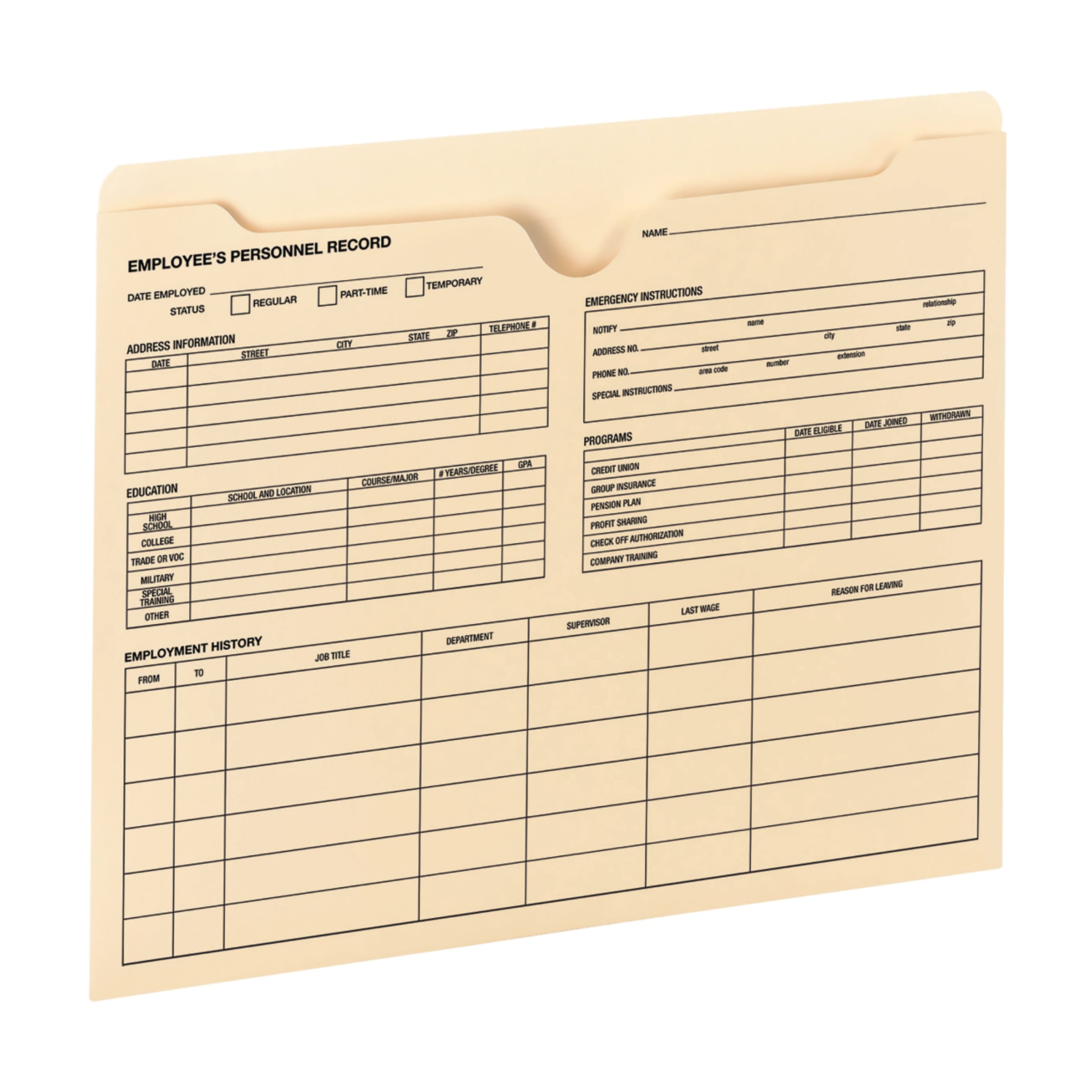 Employee Record File Jackets