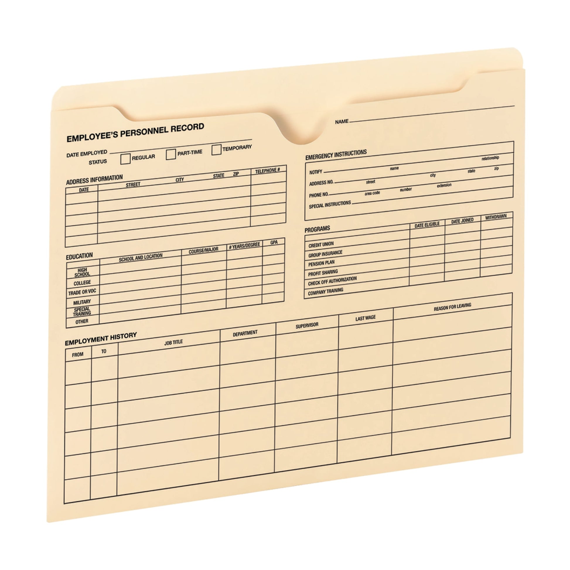 Employee Record File Jackets, Manila Color, Letter Size, Set of 20, 086486771009