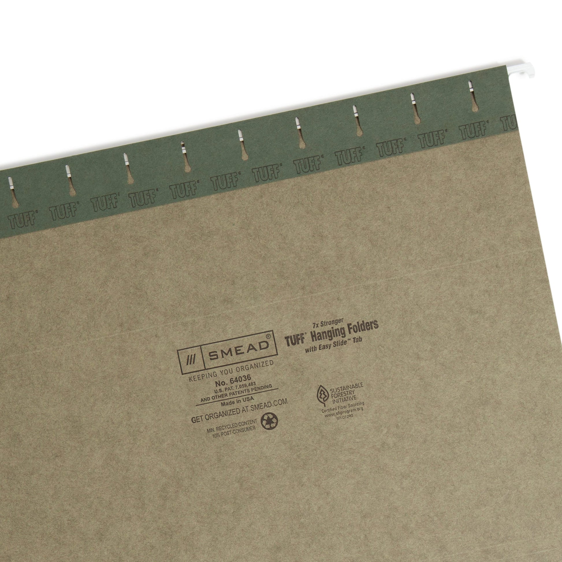 TUFF® Hanging File Folders with Easy Slide® Tabs, Standard Green Color, Letter Size, Set of 20, 086486640367