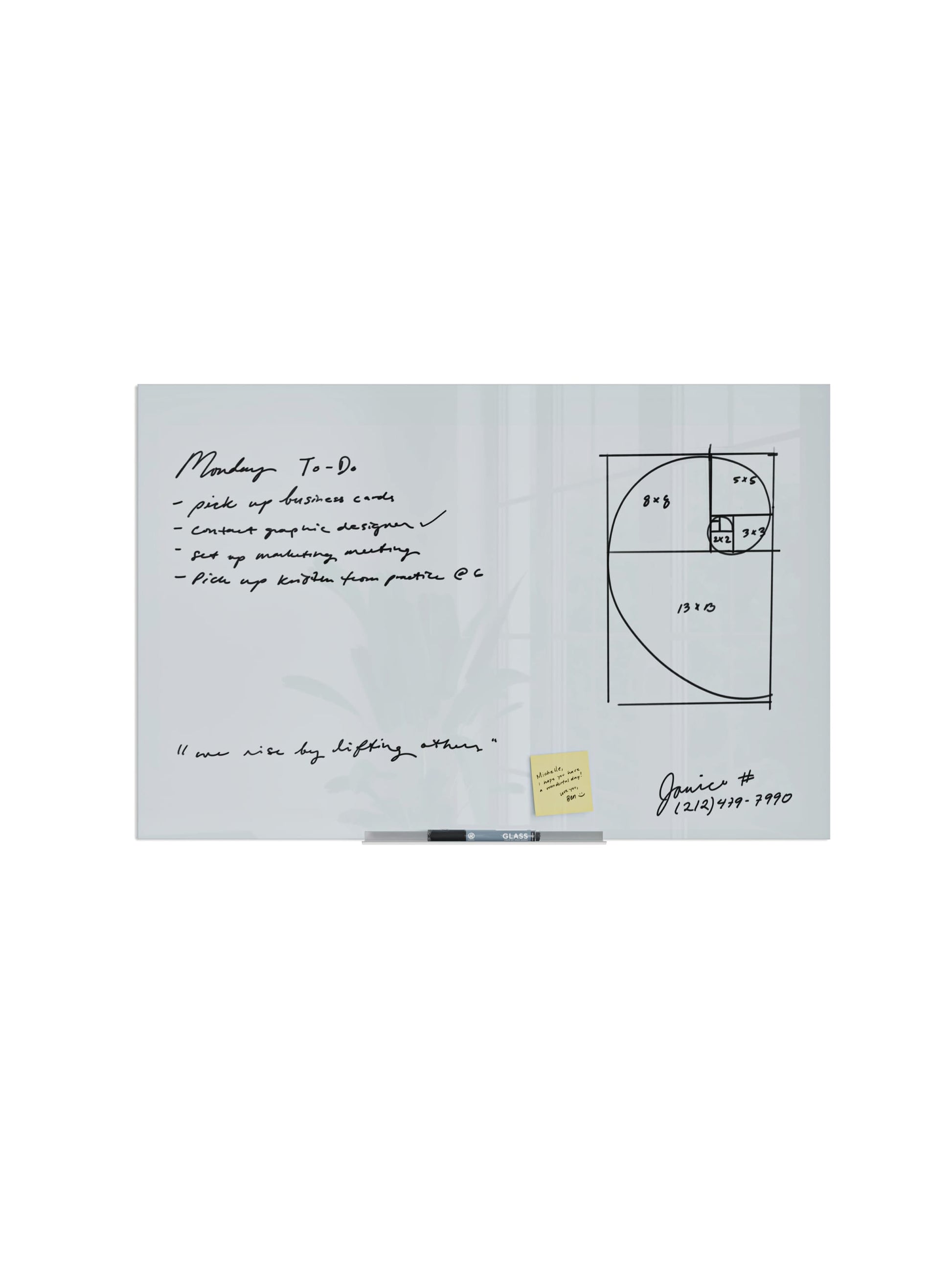 Floating Glass Non-Magnetic Dry Erase Board, White, 35" x 23", 3 x 2, White, 35" X 23" Size, Set of 1, 843463139753