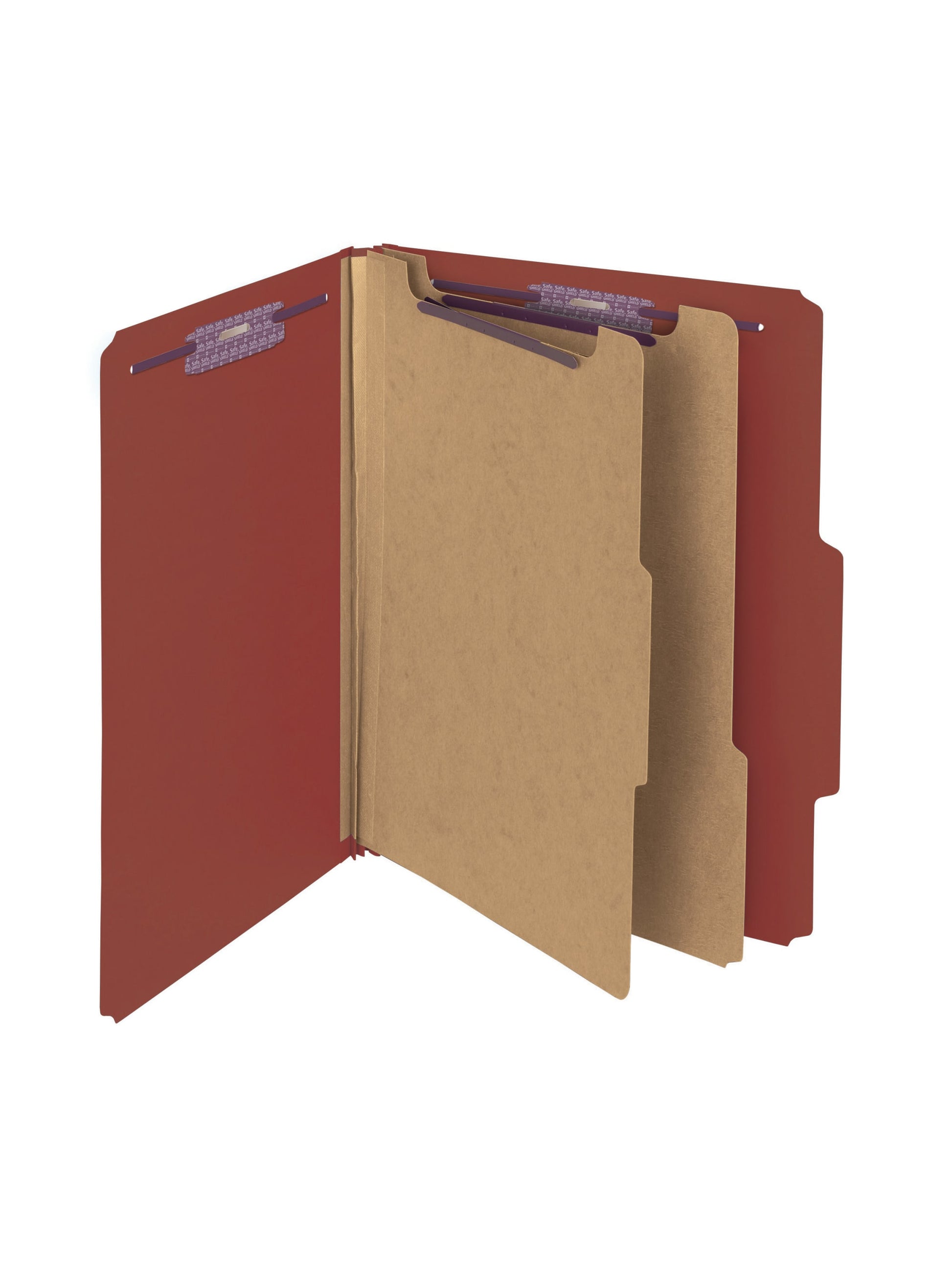 SafeSHIELD® Pressboard Classification File Folders, 2 Dividers, 2 inch Expansion, 2/5-Cut ROC Tab , Red Color, Letter Size, 