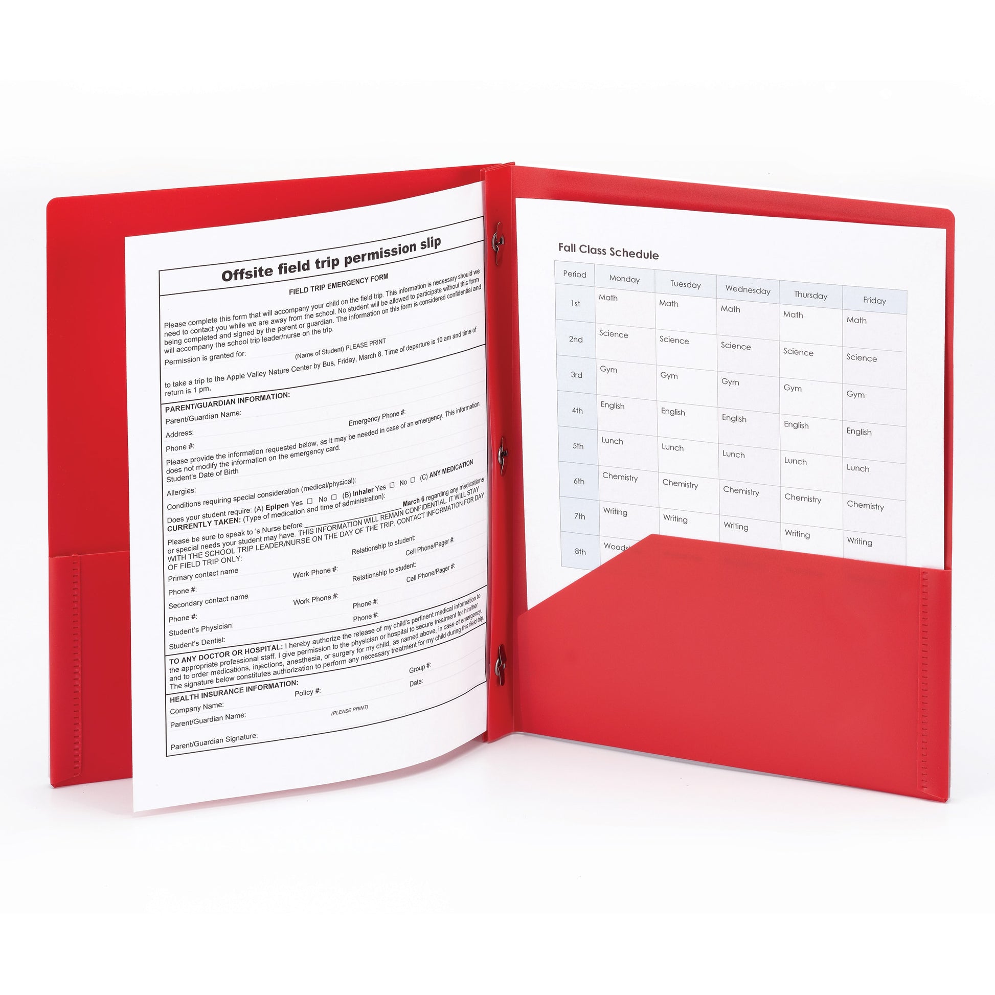 Poly Two-Pocket Folders with Fasteners, Red Color, Letter Size, Set of 3, 086486877305