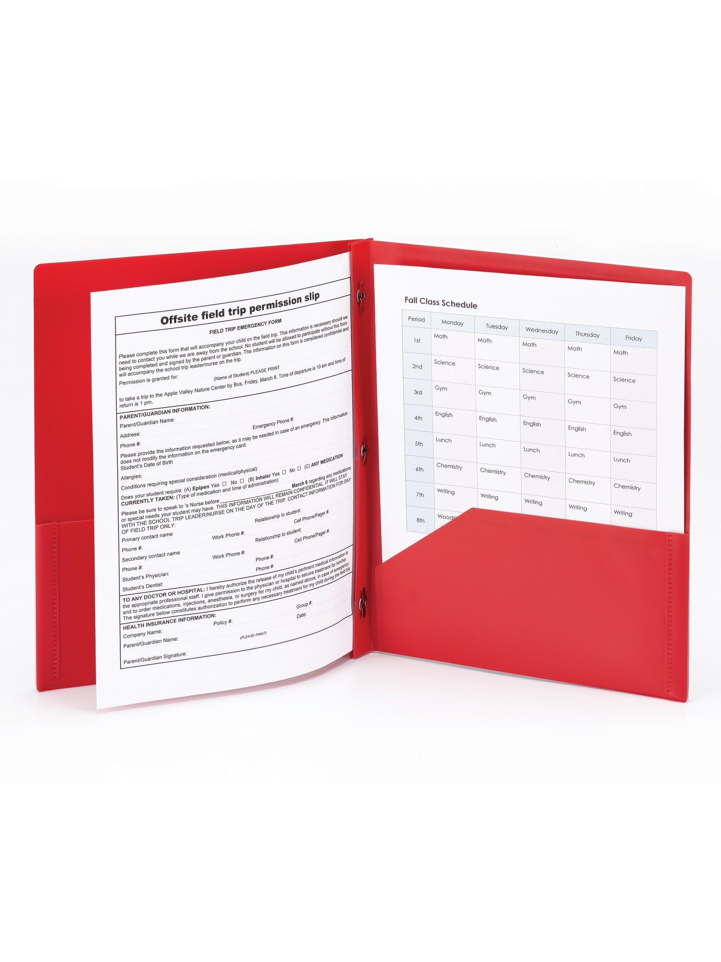 Poly Two-Pocket Folders with Fasteners, Red Color, Letter Size, Set of 1, 086486877305