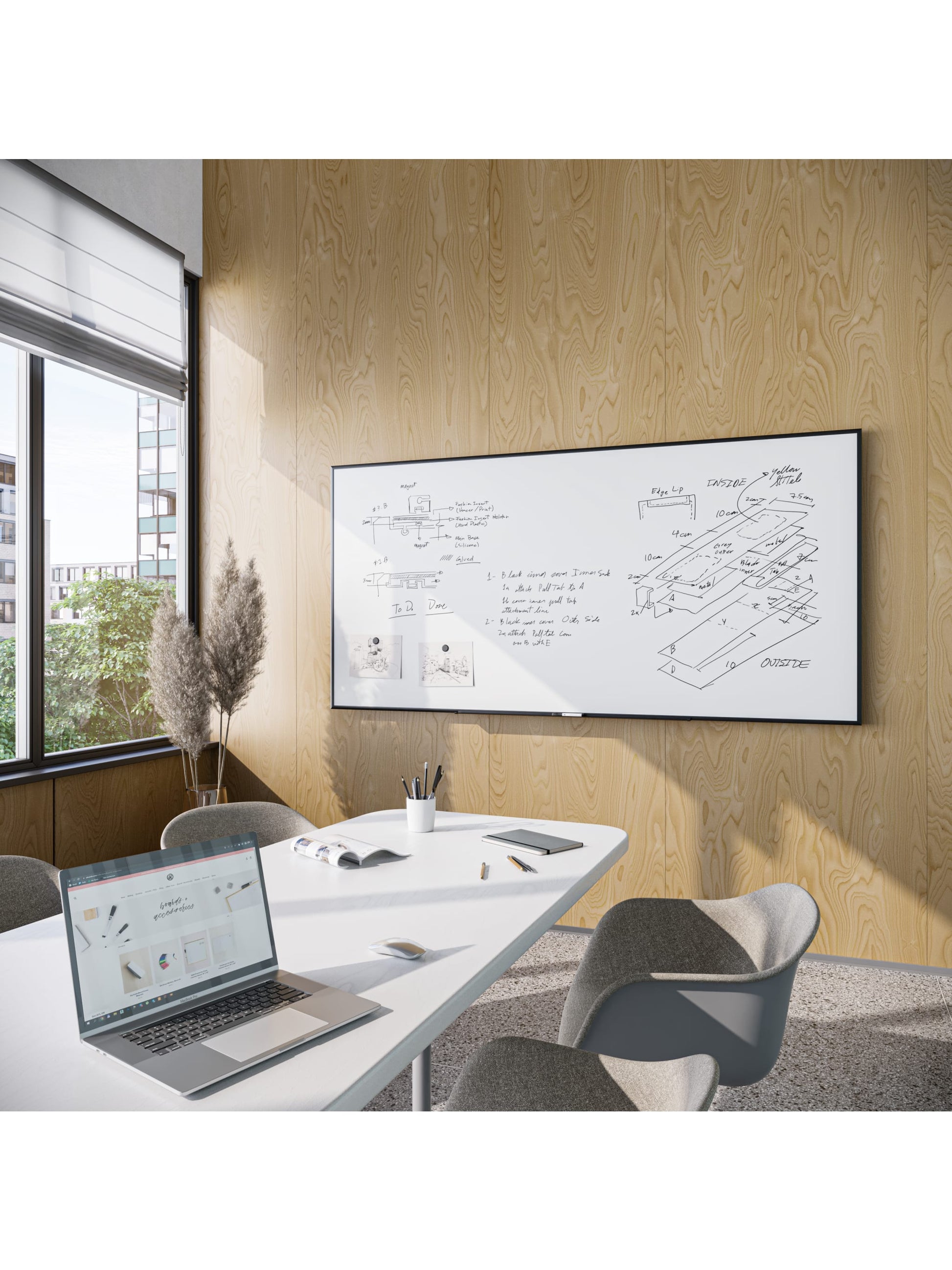 Metal Frame Dry Erase Board, Black, White, 47" x 95", 8 x 4, White, 47" X 95" Size, Set of 1, 817894028986