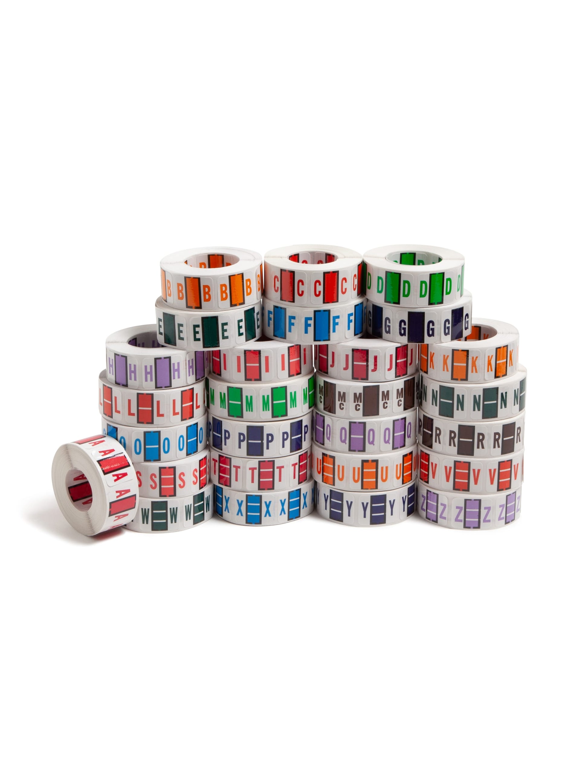 BCCR Bar Style Color-Coded Alphabetic Labels, A-Z Rolls, Assorted Colors Color, 1-1/4" X 1" Size, Set of 1, 086486670708