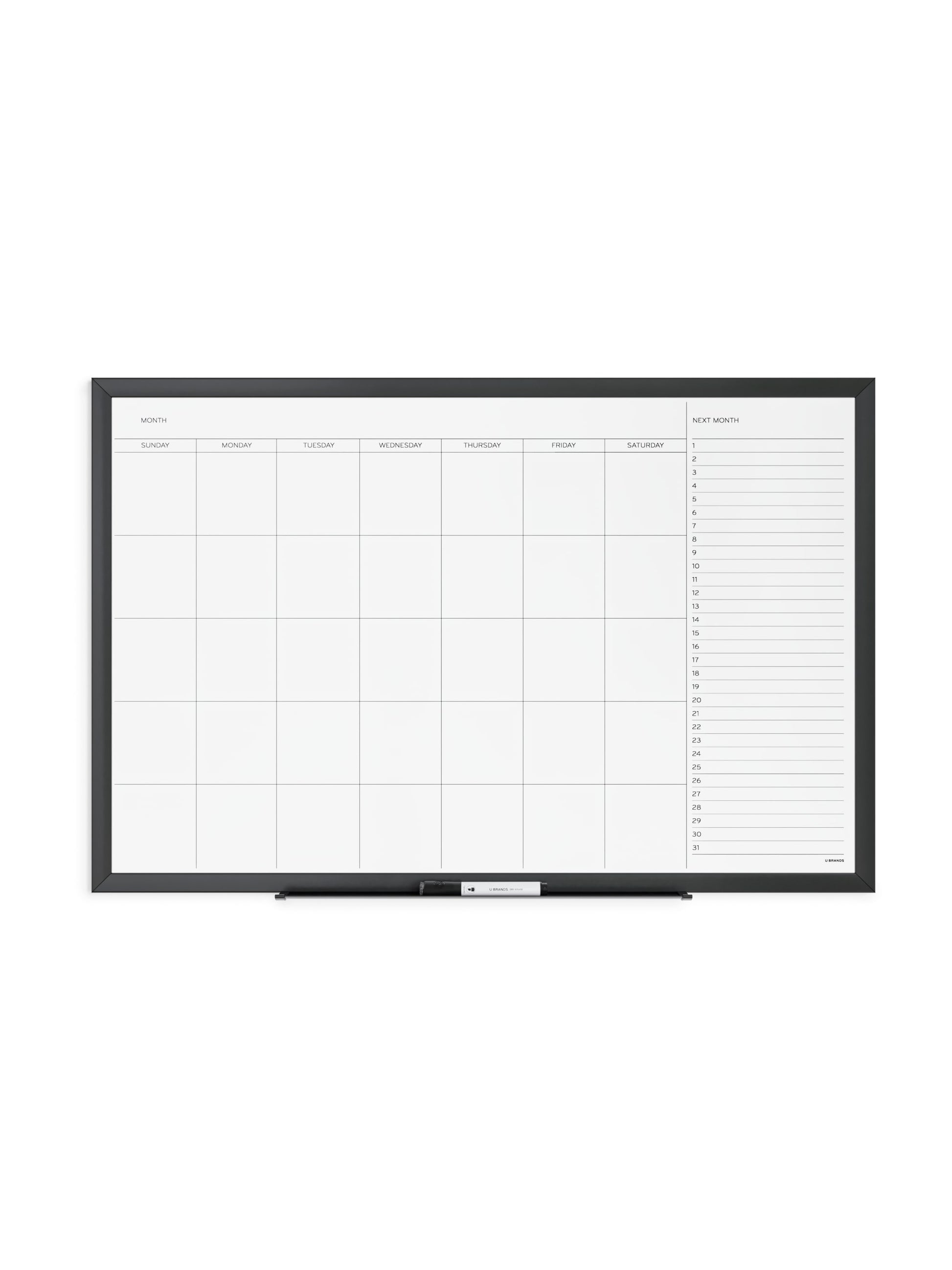 Metal Frame Dry Erase Calendar Board, Black, White, 23" x 35", 3 x 2, White, 23" X 35" Size, Set of 1, 817894028993