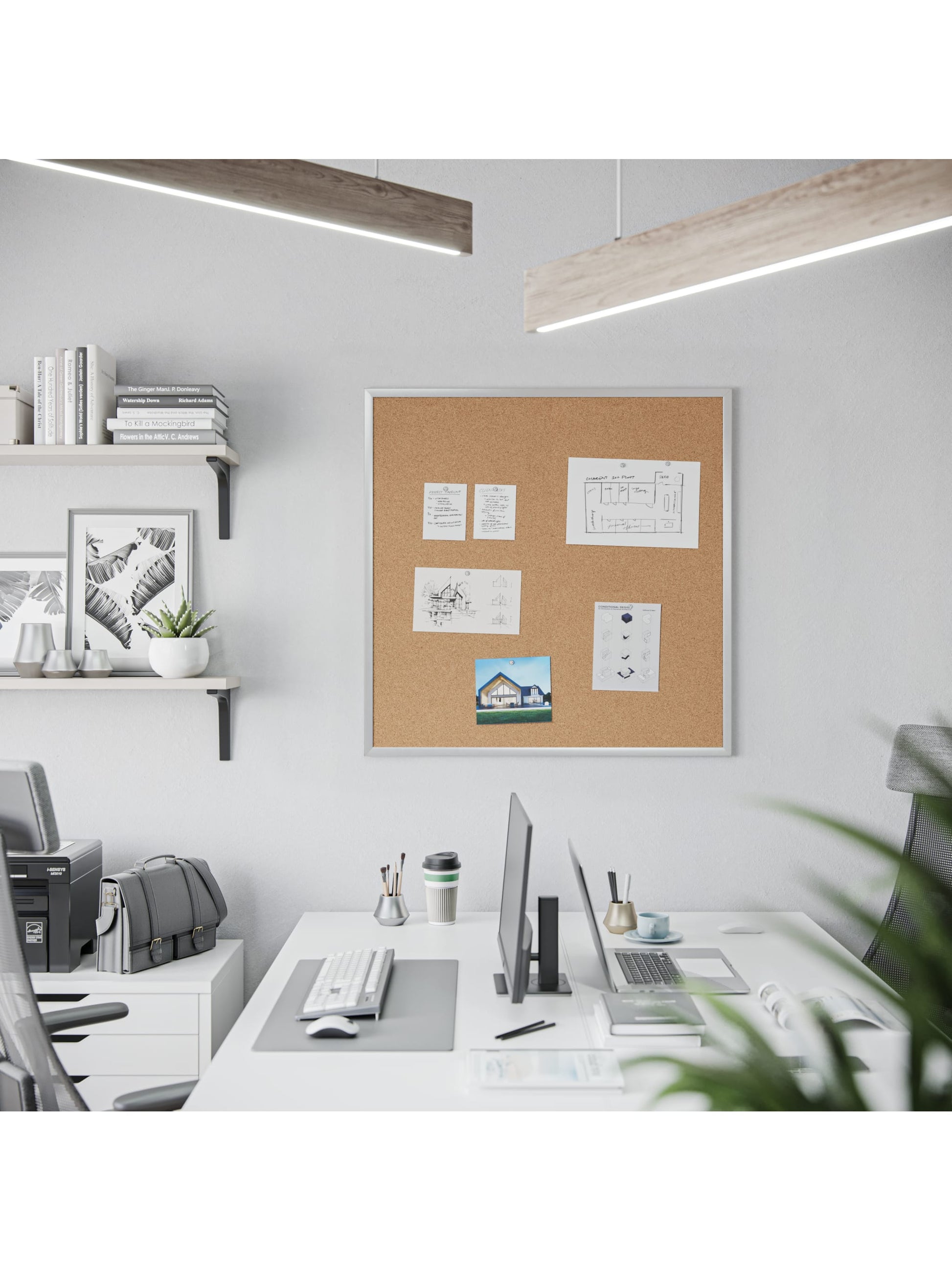 Metal Frame Cork Board, Silver, Brown, 35" x 35", 3 x 3, Brown, 35" X 35" Size, Set of 1, 817894028771