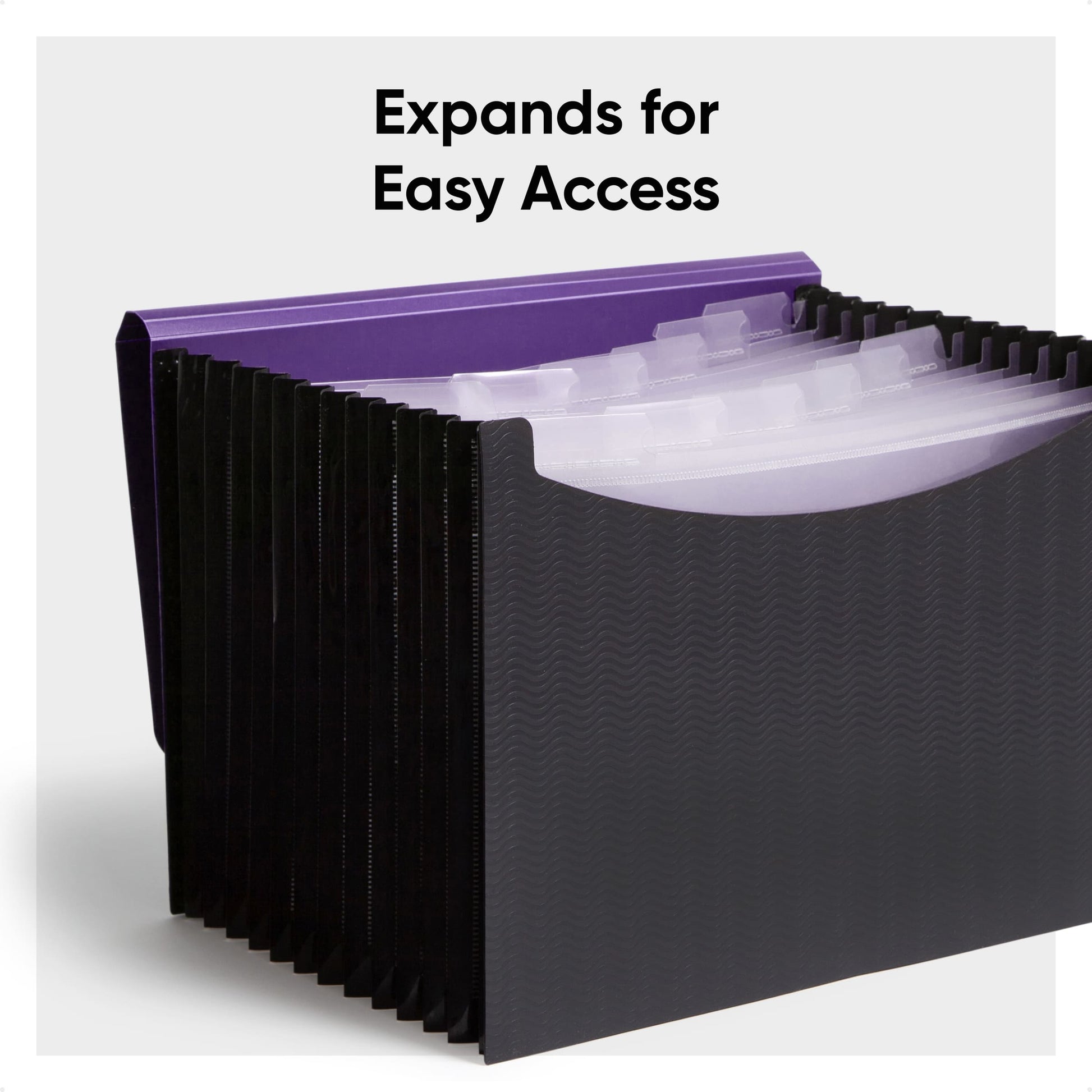 Poly Expanding Files with Flap, 12 Pockets, Wave Pattern, Black Color, Letter Size, Set of 1, 086486708623