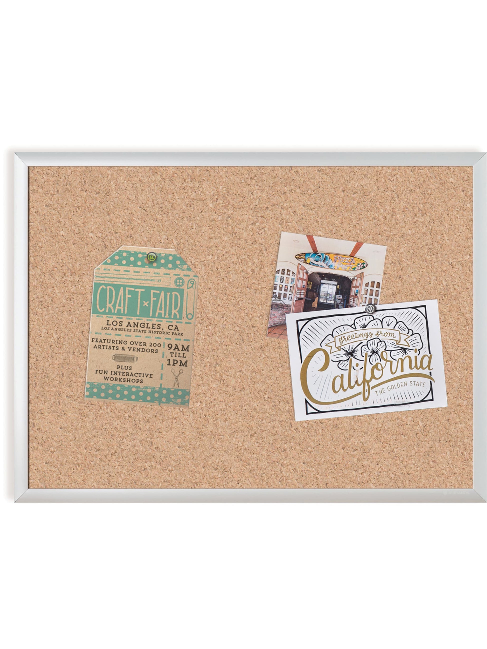Metal Frame Cork Board, Silver, Brown, 23" x 17", 2' or Smaller, Brown, 23" X 17" Size, Set of 1, 812296020200