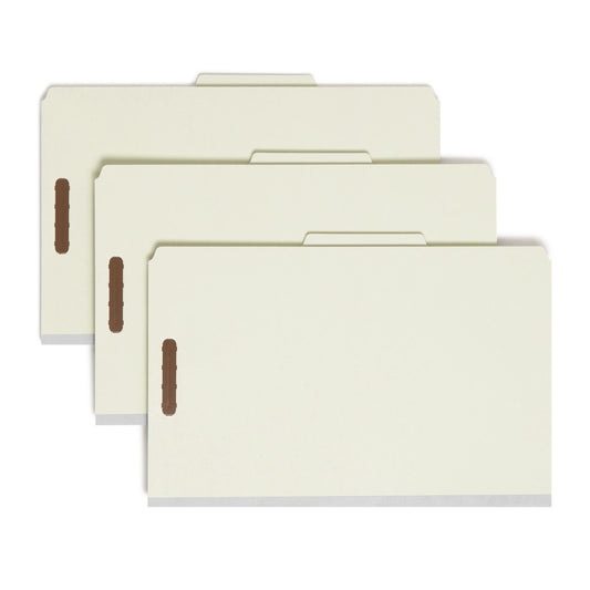 SafeSHIELD® Pressboard Classification File Folders, 3 Dividers, 3 inch Expansion, Gray/Green Color, Legal Size, 