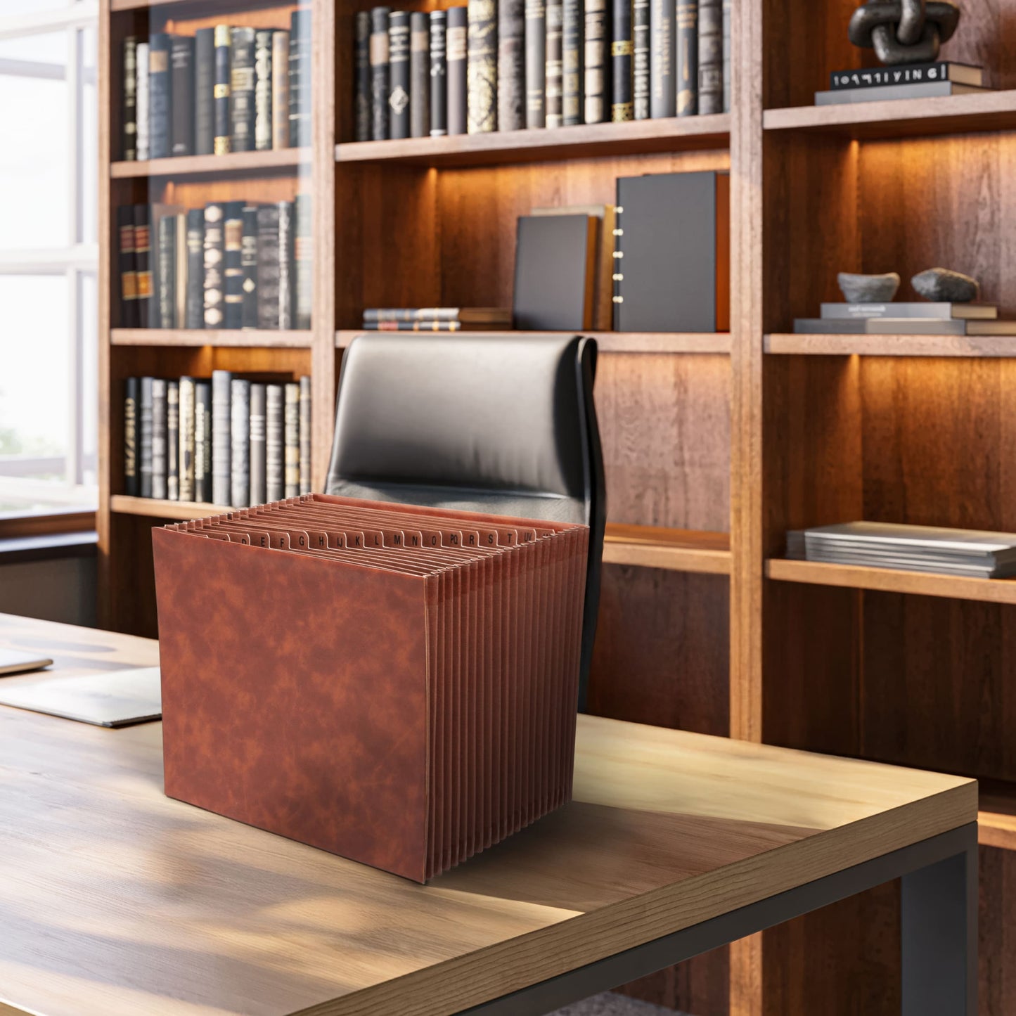 TUFF® Vegan Leather Expanding Files, 12 Pockets, Monthly Jan-Dec, Brown Color, Letter Size, Set of 1, 086486737869