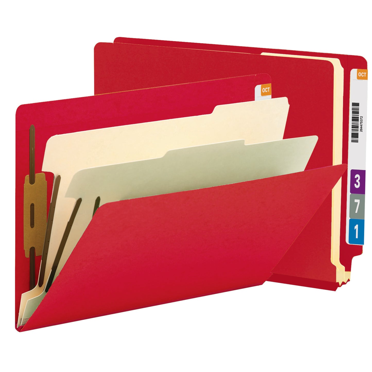 End Tab Classification File Folders, Straight-Cut Tab, 2 inch Expansion, 2 Dividers, Red Color, Letter Size, Set of 10, 30086486268388