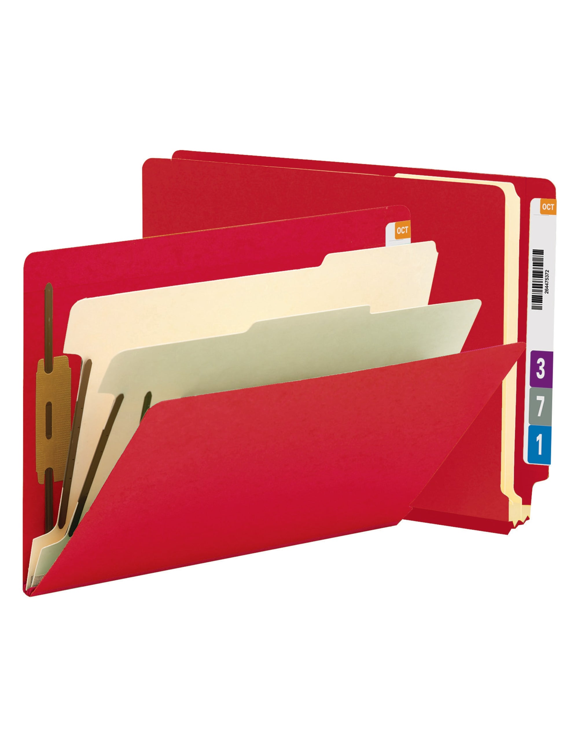 End Tab Classification File Folders, Straight-Cut Tab, 2 inch Expansion, 2 Dividers, Red Color, Letter Size, 