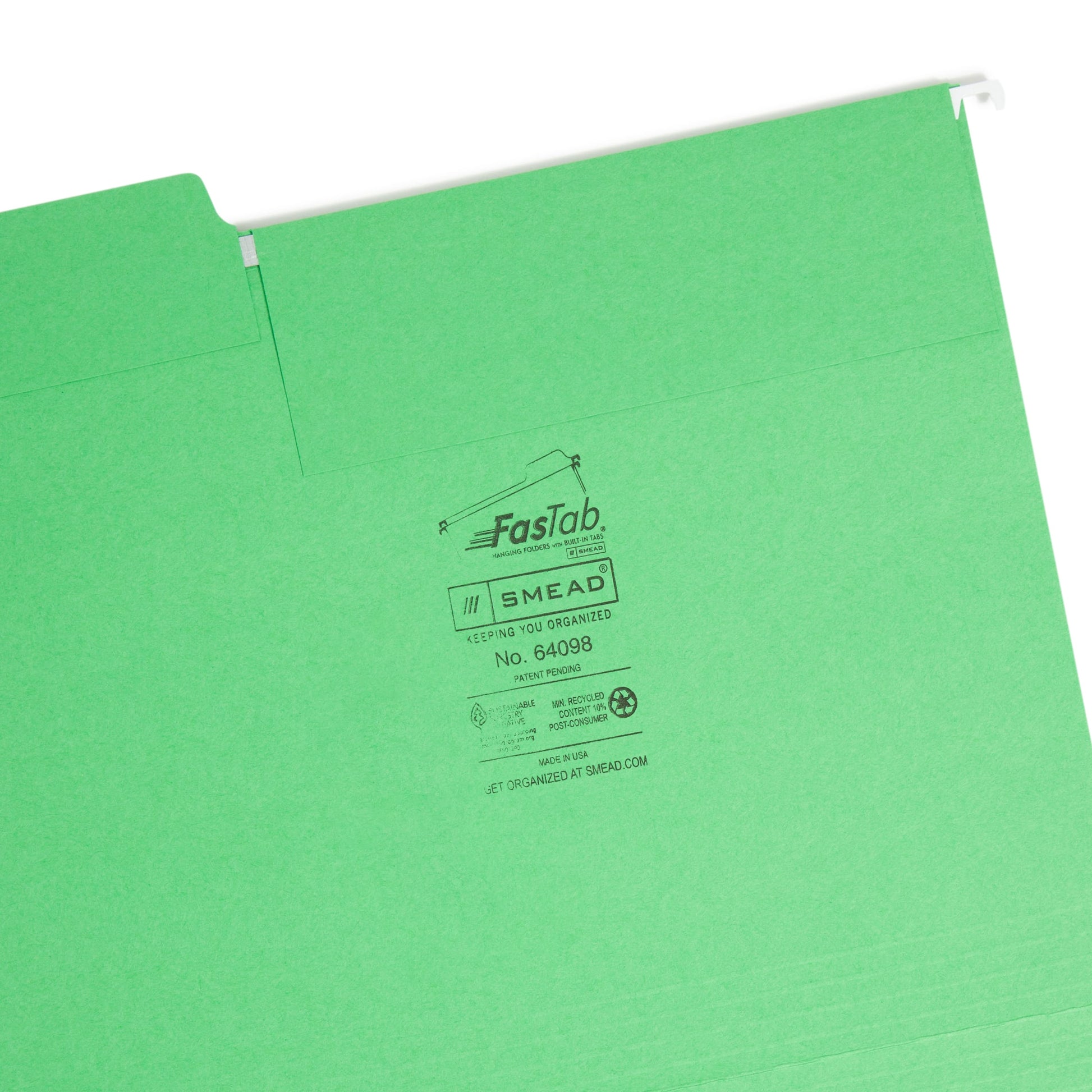 FasTab® Hanging File Folders, 1/3-Cut Tab, Green Color, Letter Size, Set of 20, 086486640985