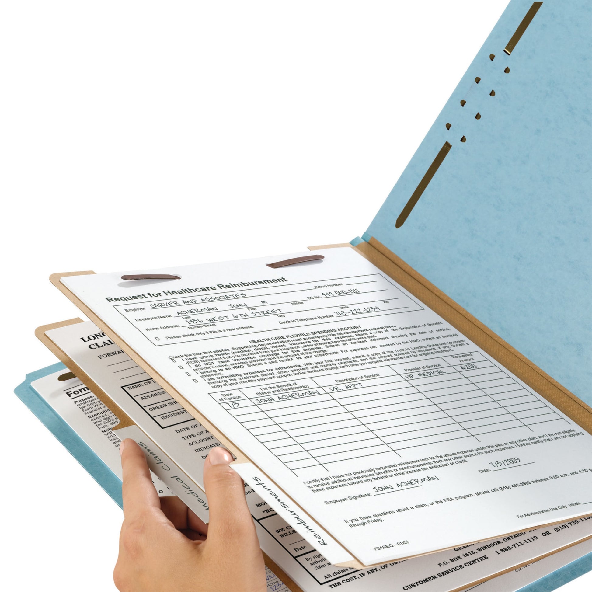 Pressboard Classification File Folders, 2 Dividers, 2 inch Expansion, Blue Color, Legal Size, Set of 5, 086486190480