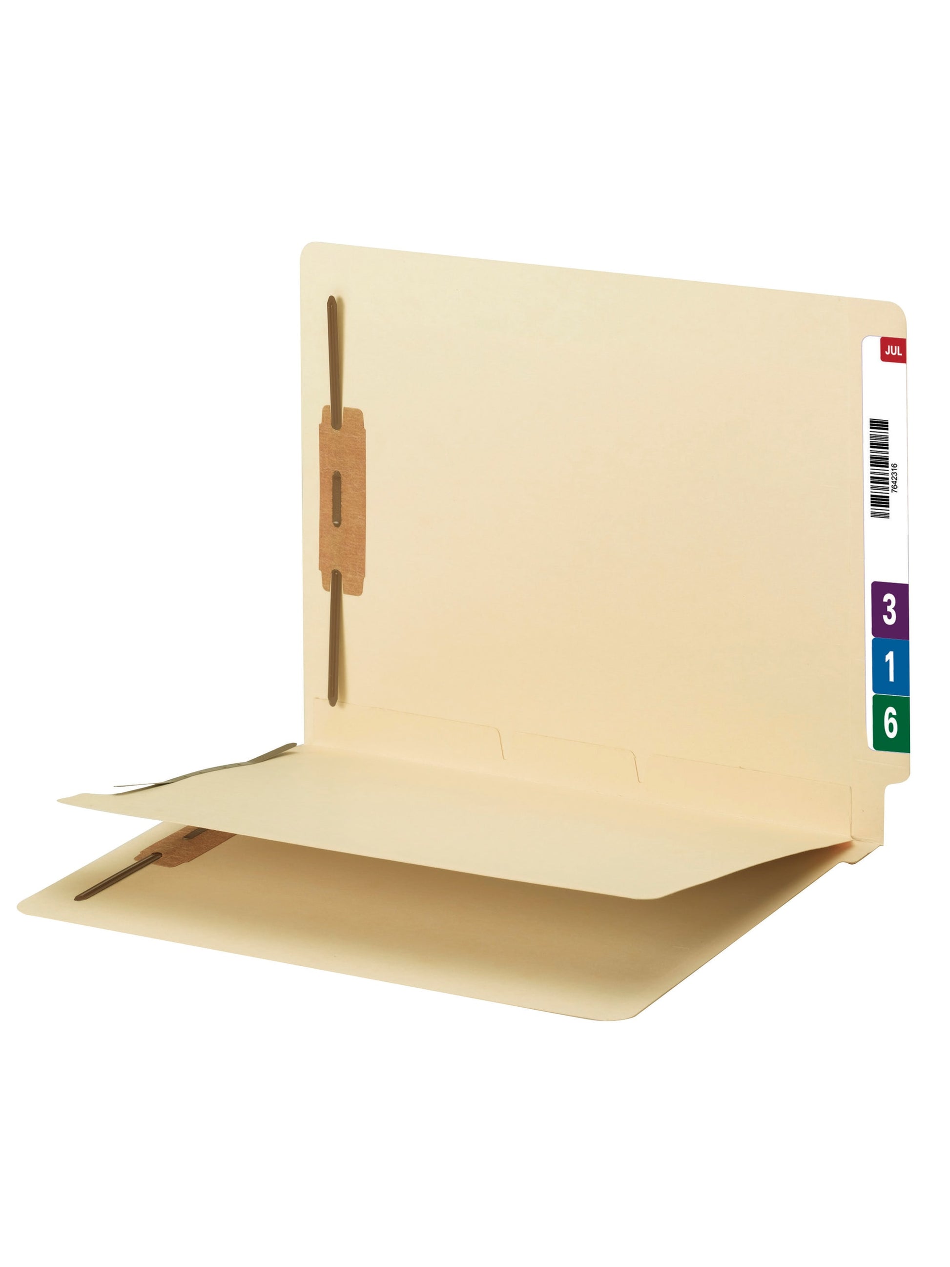 Shelf-Master® Reinforced End Tab Fastener File Folders, Straight-Cut Tab, 1 Divider, Manila Color, Letter Size, Set of 50, 086486342209