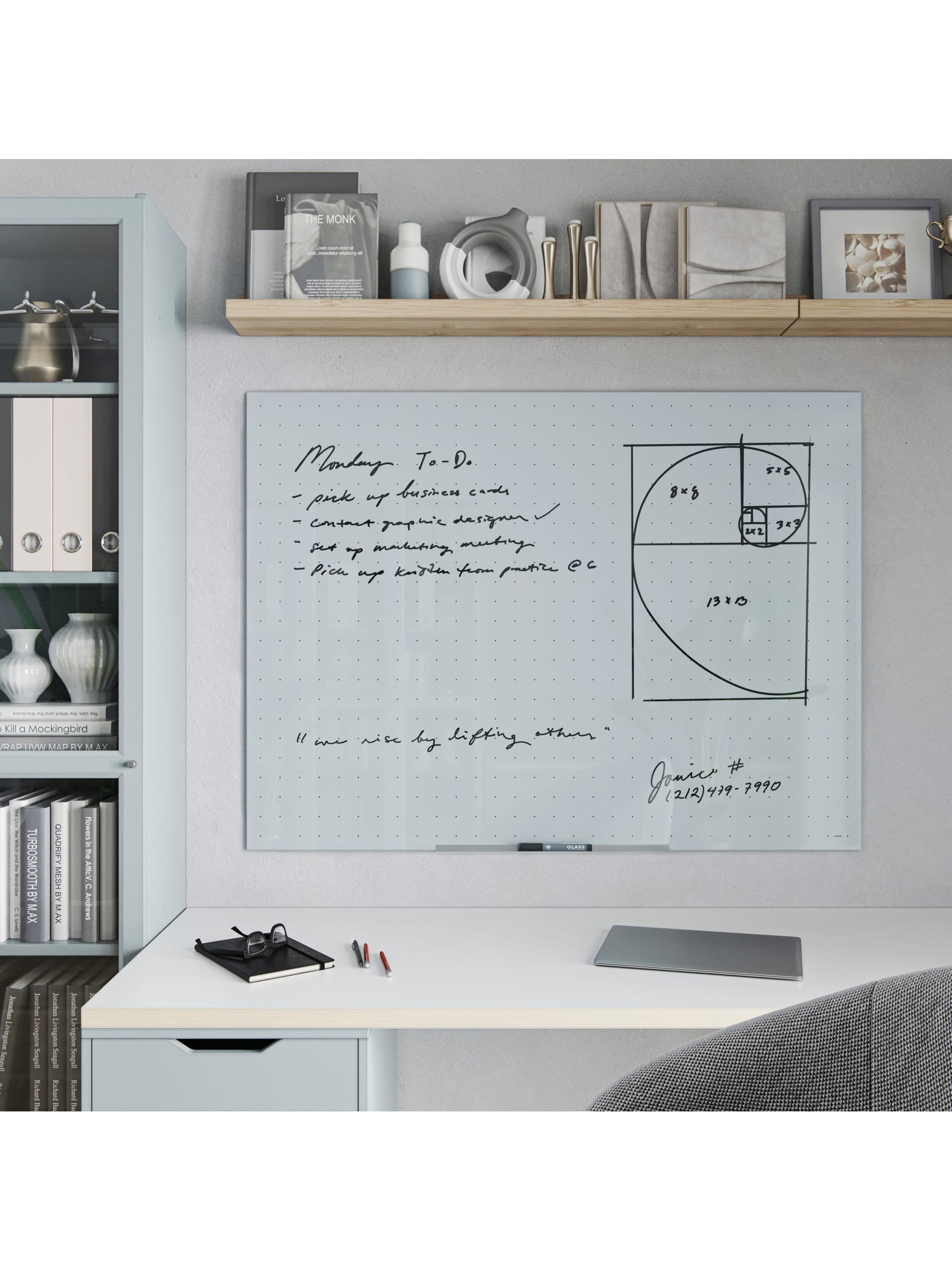 Floating Glass Non-Magnetic Dry Erase Board, White, 47" x 35", 4 x 3, White, 47" X 35" Size, Set of 1, 817894027996