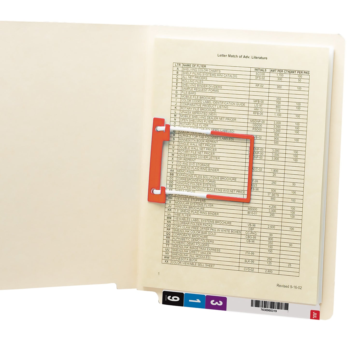 Shelf-Master® Reinforced End Tab Fastener File Folders, Straight-Cut Tab, U-Clip Fastener, Manila Color, Letter Size, Set of 50, 086486341127