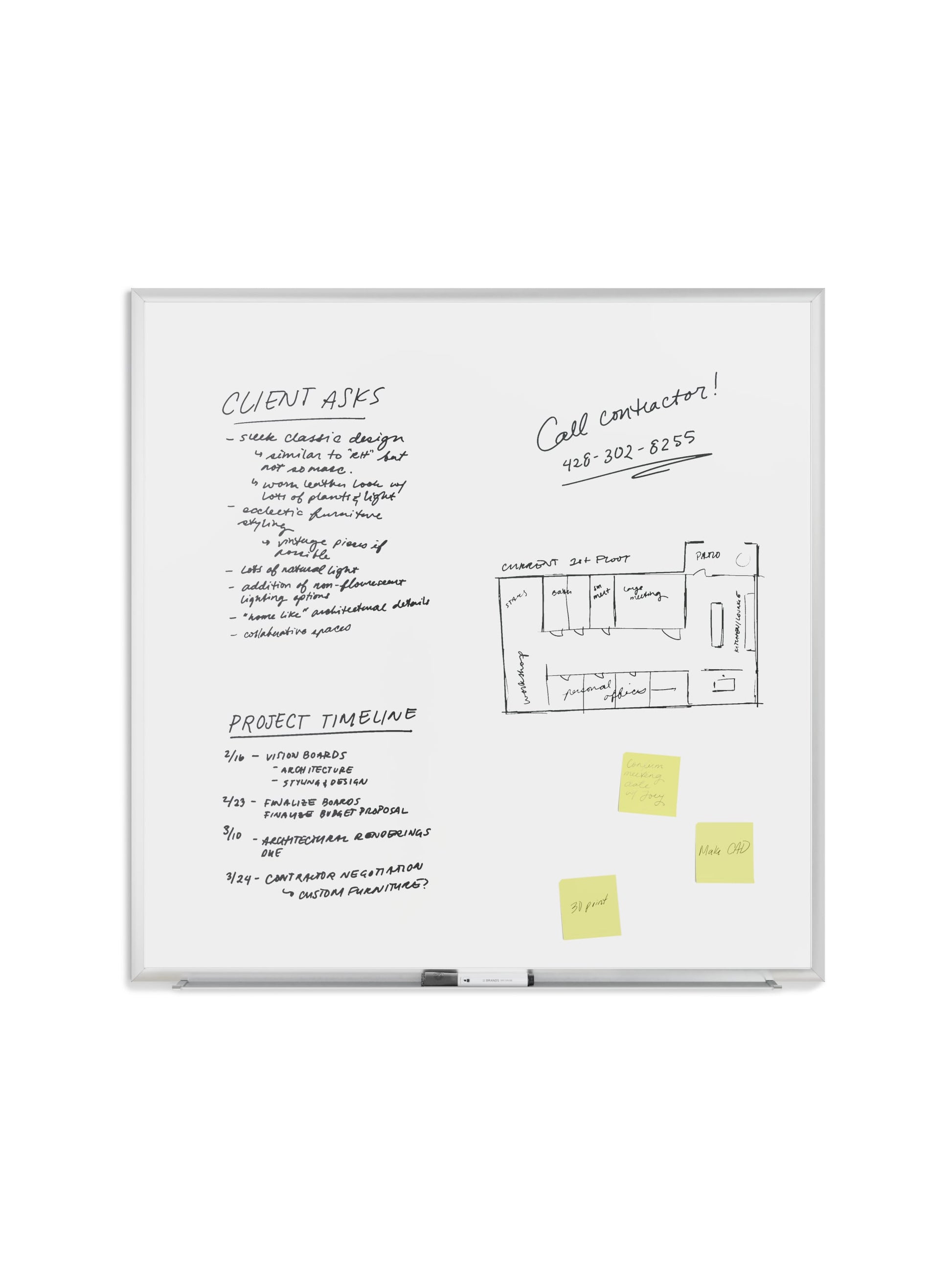 Metal Frame Melamine Dry Erase Board, Silver, White, 35" x 35", 3 x 3, White, 35" X 35" Size, Set of 1, 817894028894
