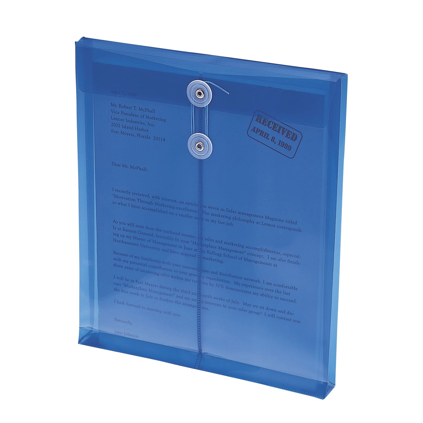 Top Load Poly Envelopes with String Tie Closure, 1-1/4 Inch Expansion, Blue Color, Letter Size, Set of 5, 086486895422