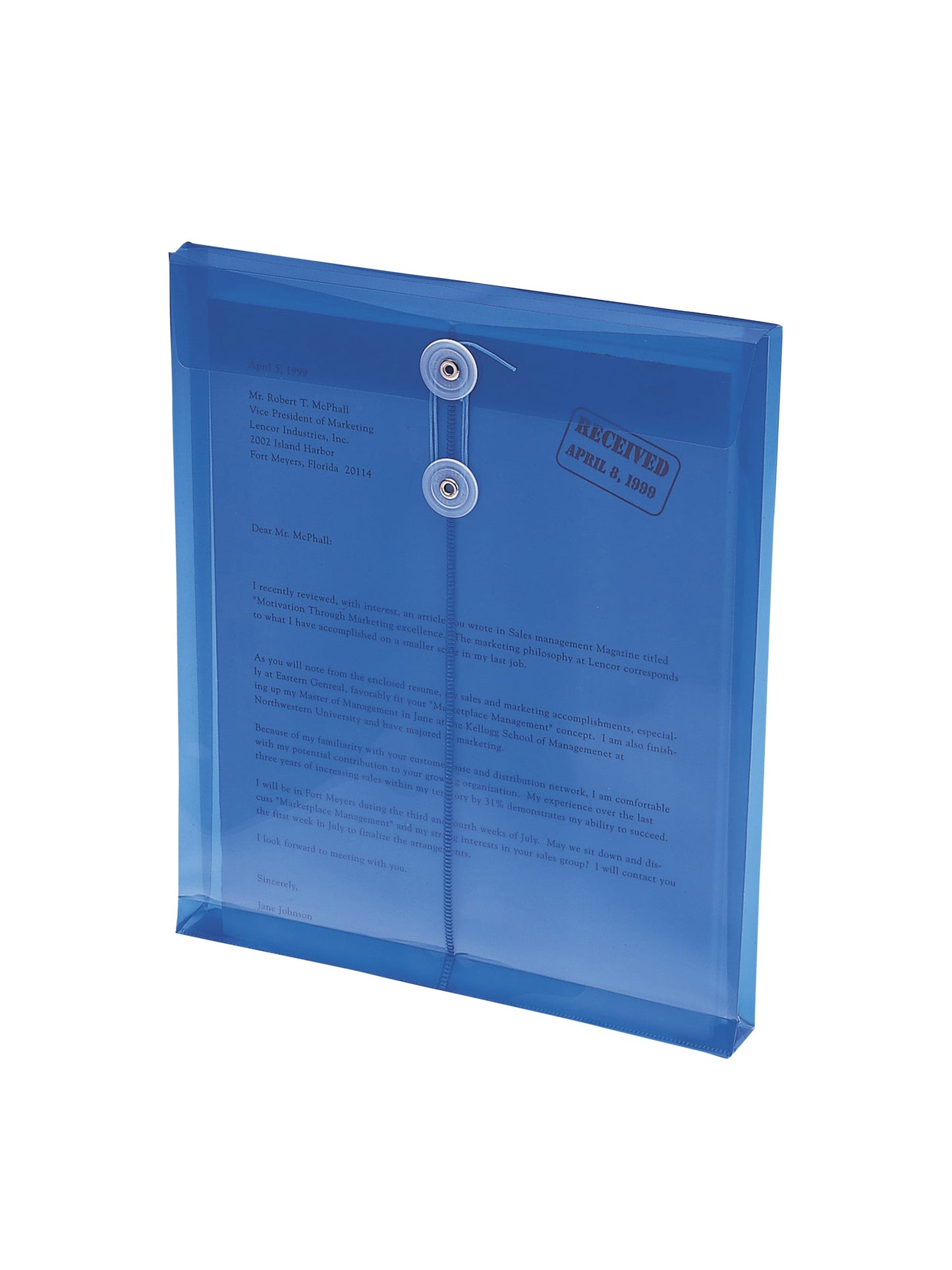 Top Load Poly Envelopes with String Tie Closure, 1-1/4 Inch Expansion, Blue Color, Letter Size, Set of 1, 086486895422