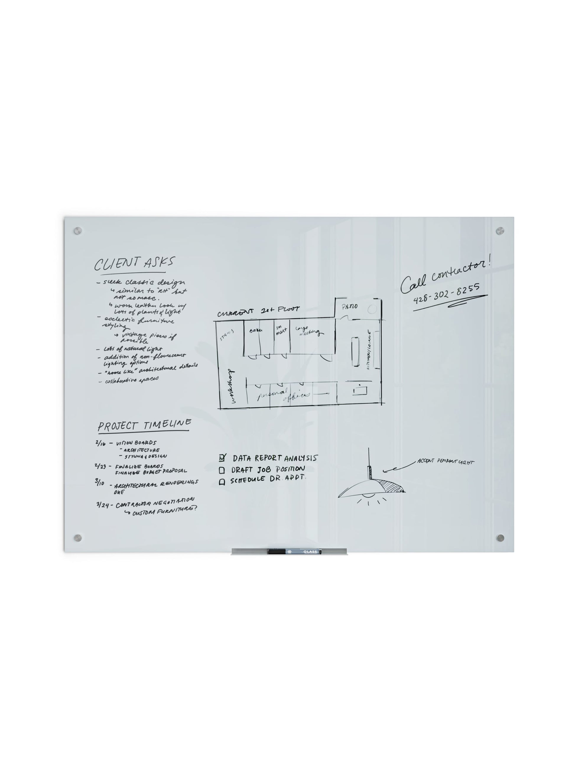 Frameless Glass Non-Magnetic Dry Erase Board, N/A, White, 4 x 3, 4 x 3, White, 4 X 3 Size, Set of 1, 812296021214
