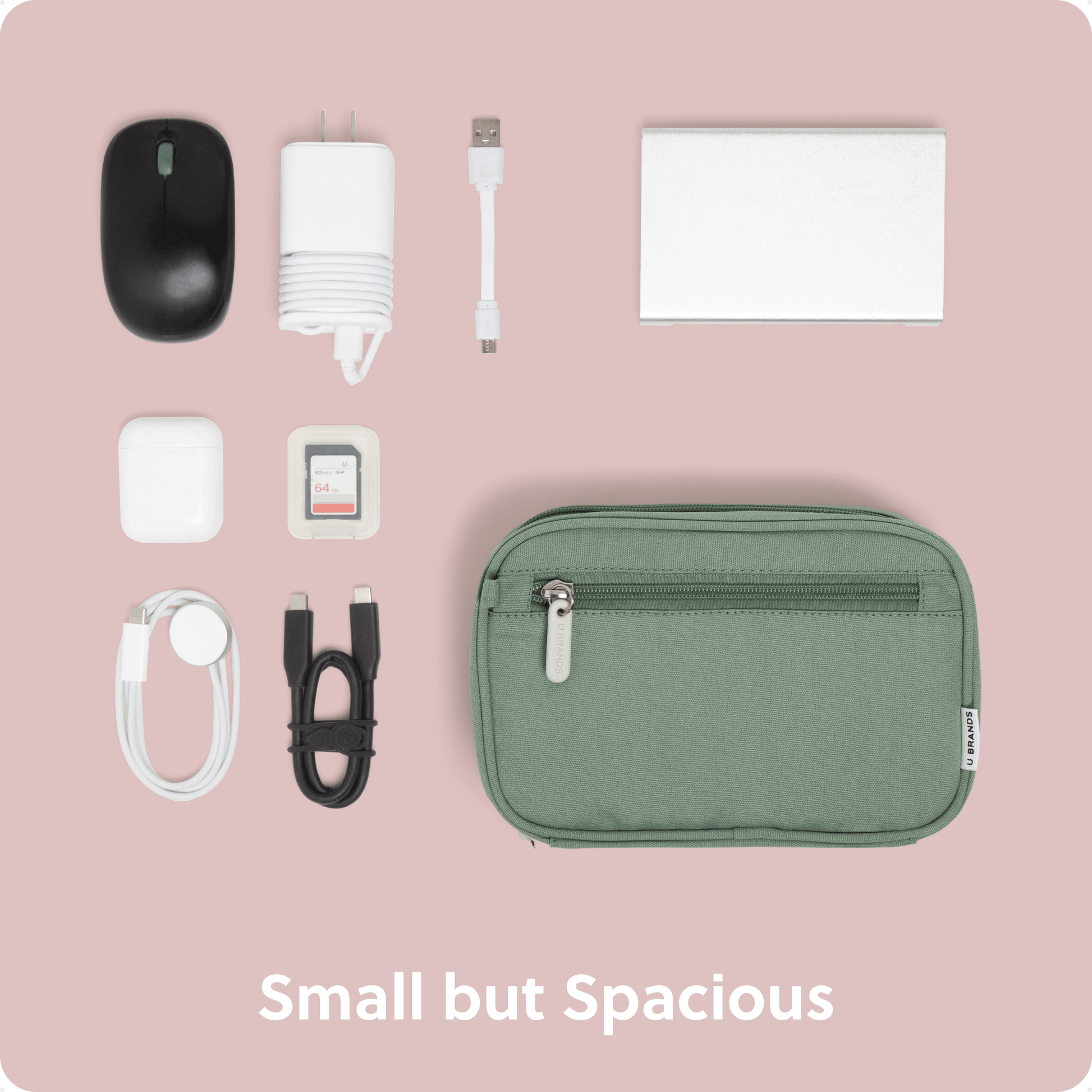 U Brands The Dual Zip - Eucalyptus - Canvas Tech Organizer