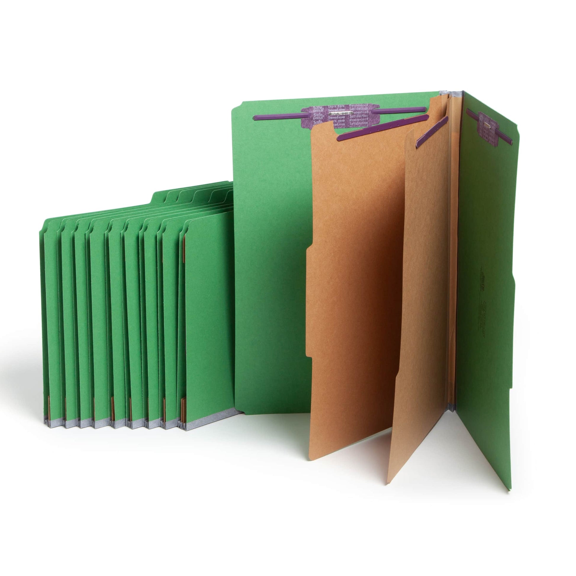 SafeSHIELD® Pressboard Classification File Folders, 2 Dividers, 2 inch Expansion, 2/5-Cut Tab, Green Color, Legal Size, Set of 10, 30086486190337