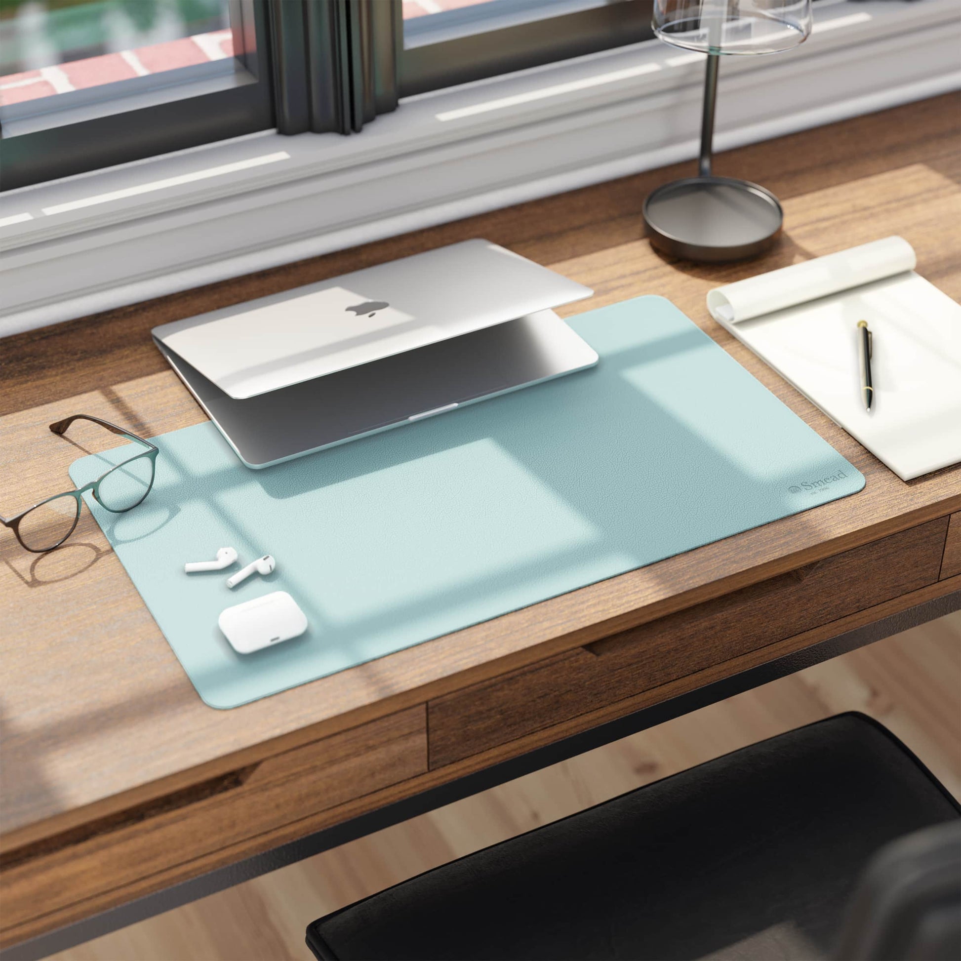 Vegan Leather Desk Pad, Superior Blue Color, 23.6"X13.7" Size, Set of 1, 086486648400
